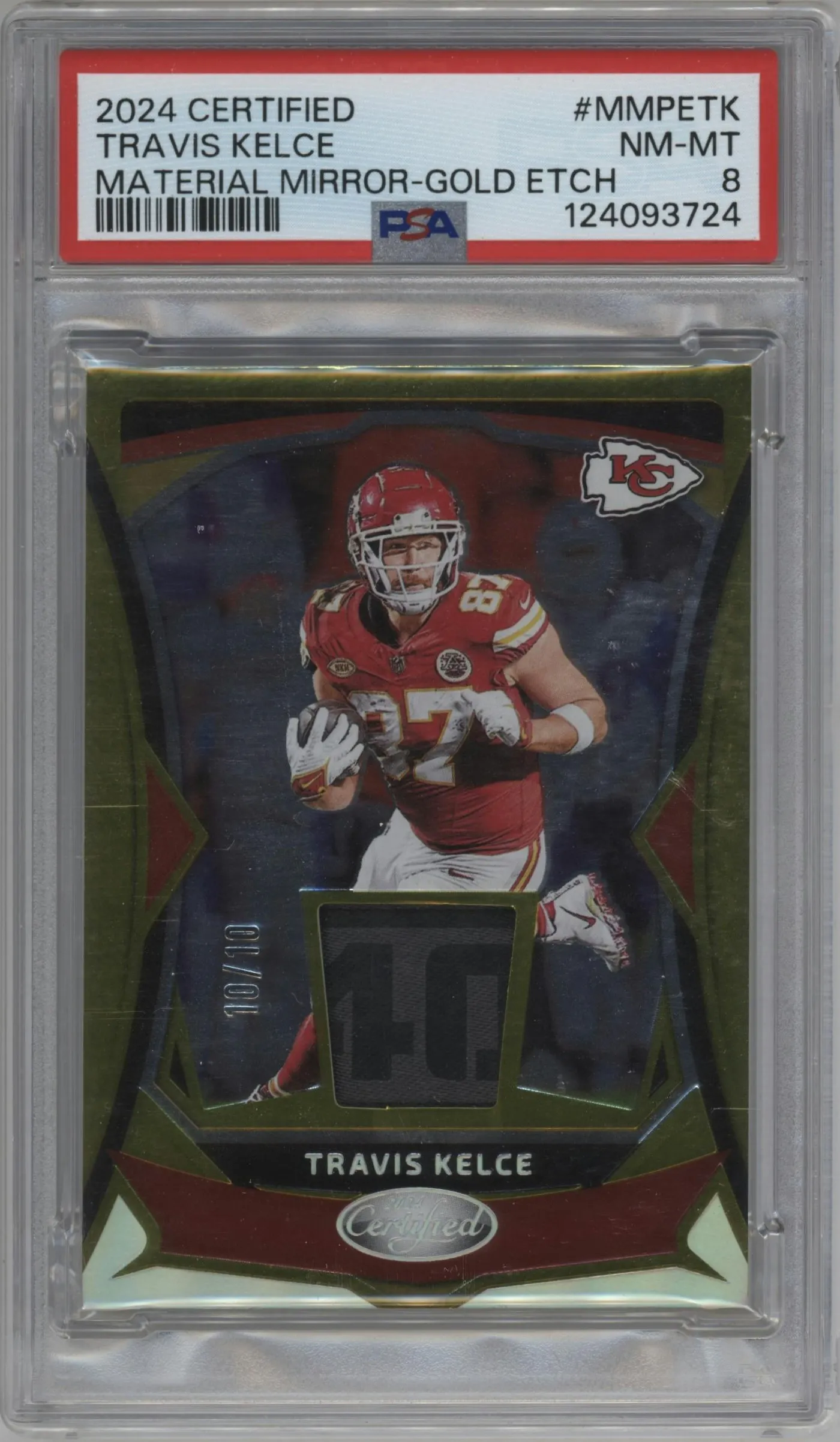 2024 Panini Certified Mat.Mirror Travis Kelce Gold Etch #MMPE-TK PSA 8