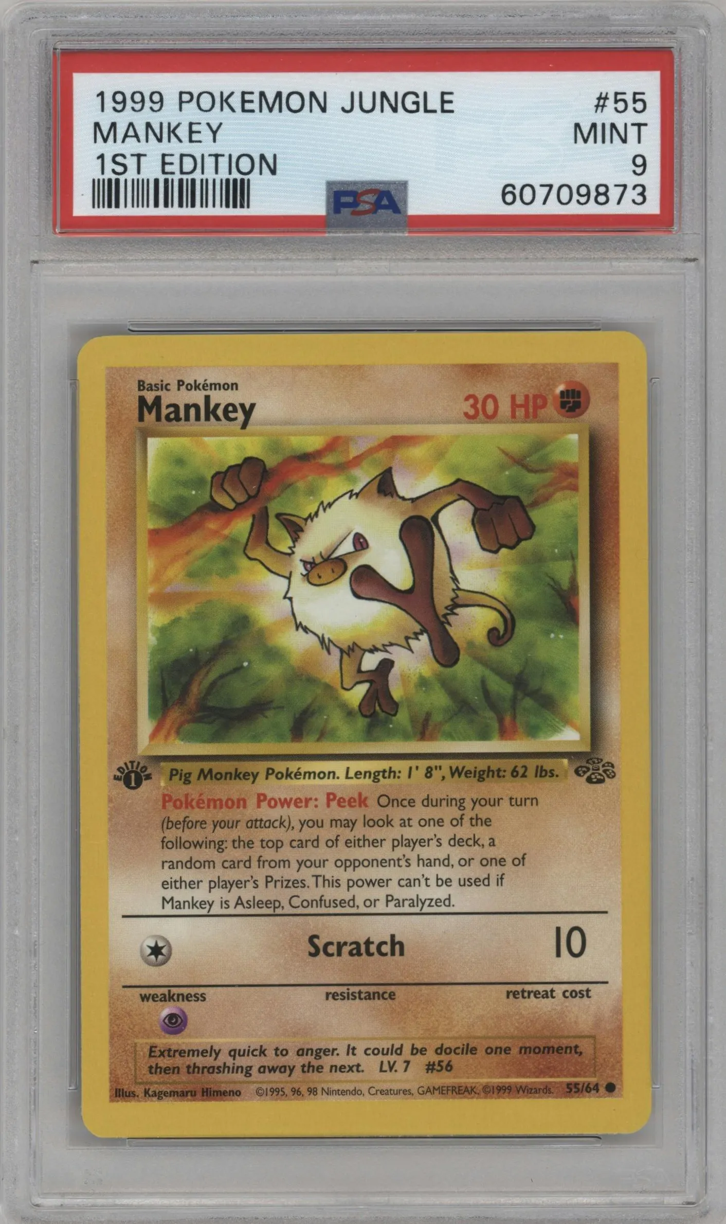 1999 Pokemon Jungle Mankey #55 PSA 9
