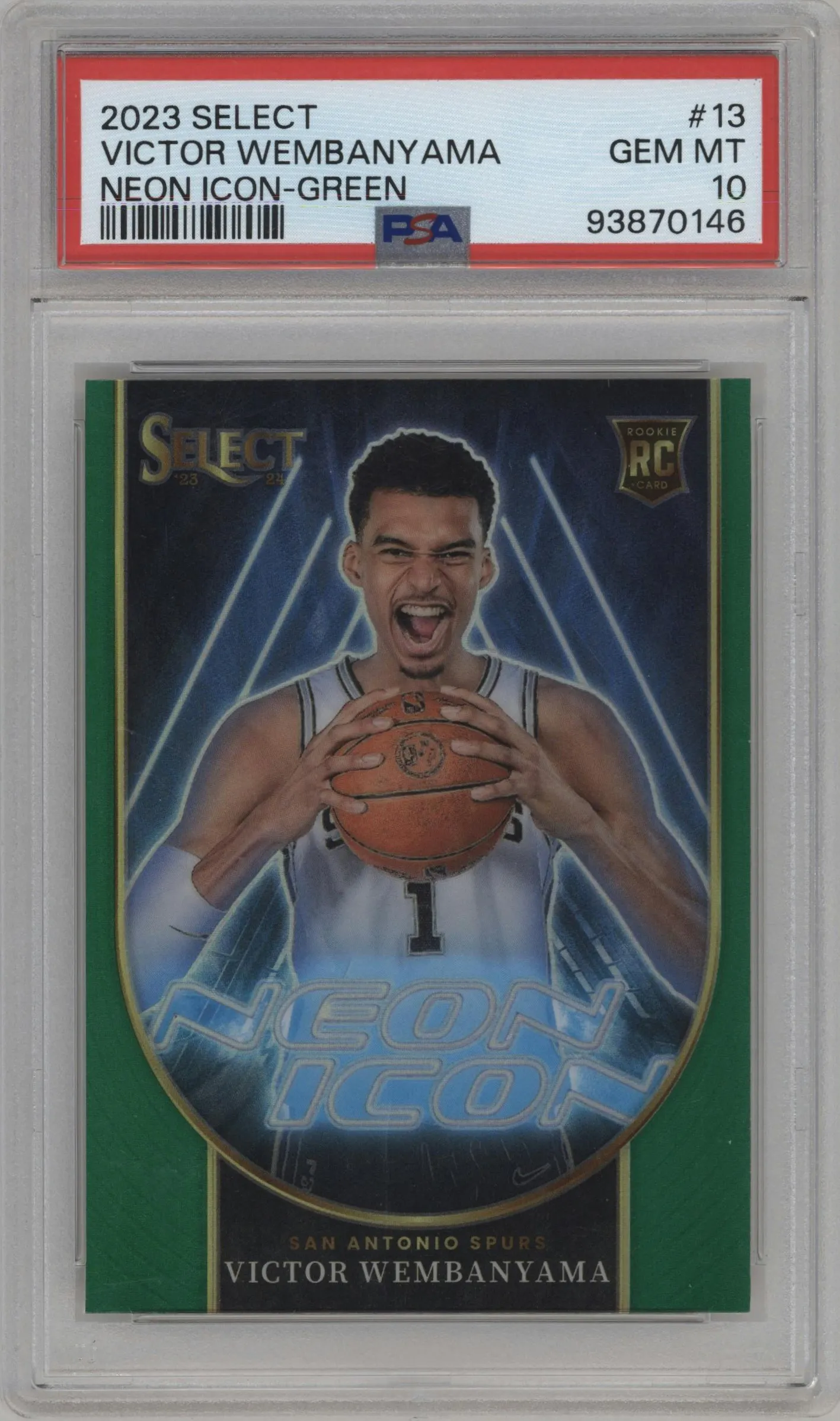 2023 Panini Select Neon Icon Victor Wembanyama Green Prizm #13 PSA 10