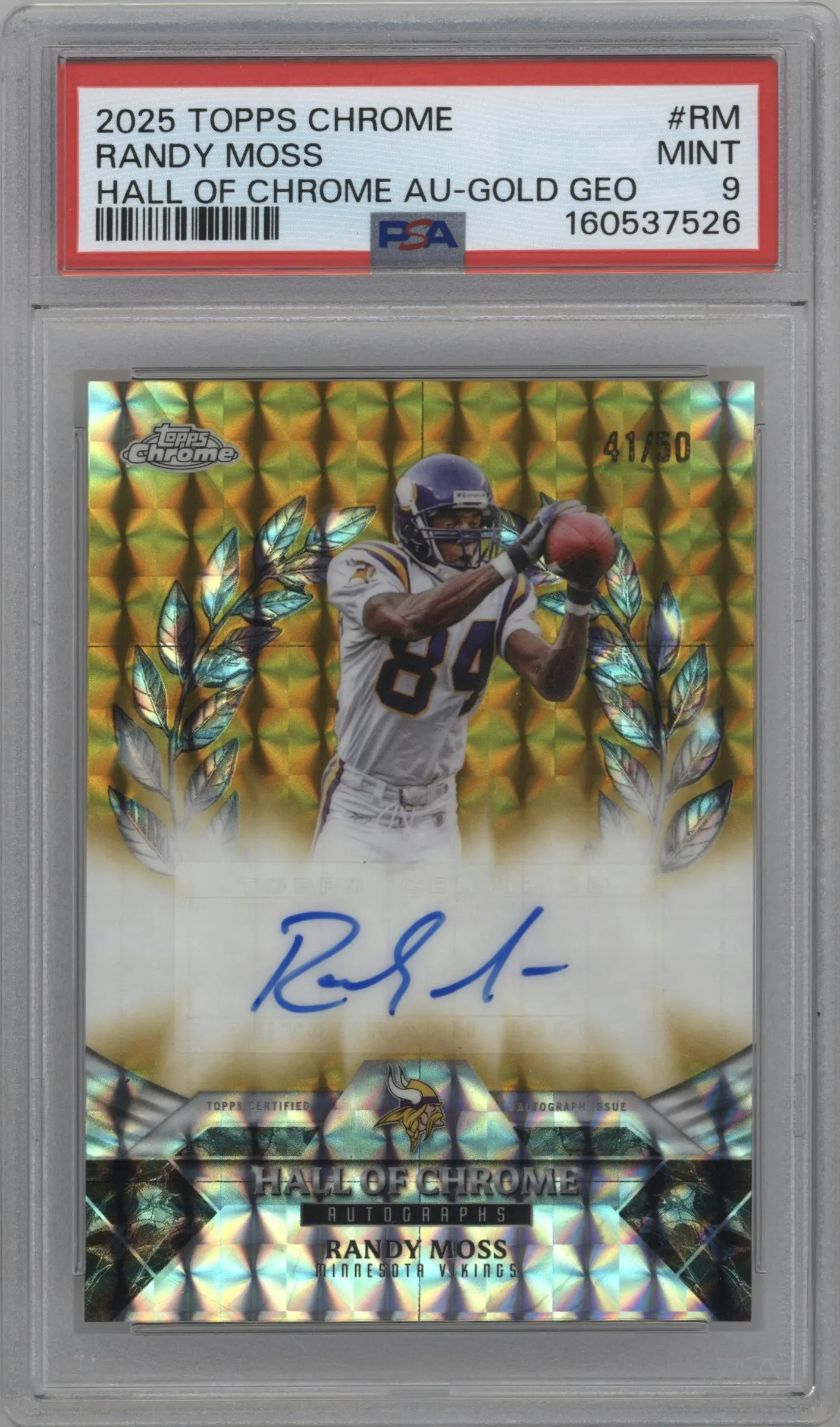 2025 Topps Chrome Hall of Chrome Auto Randy Moss Gold Geometric Refractor #HOCA-RM PSA 9