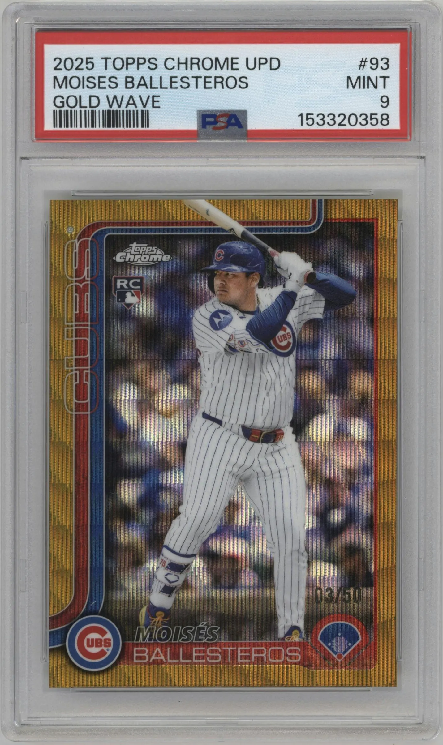 2025 Topps Chrome Update Moises Ballesteros Gold Wave Refractor #USC93 PSA 9