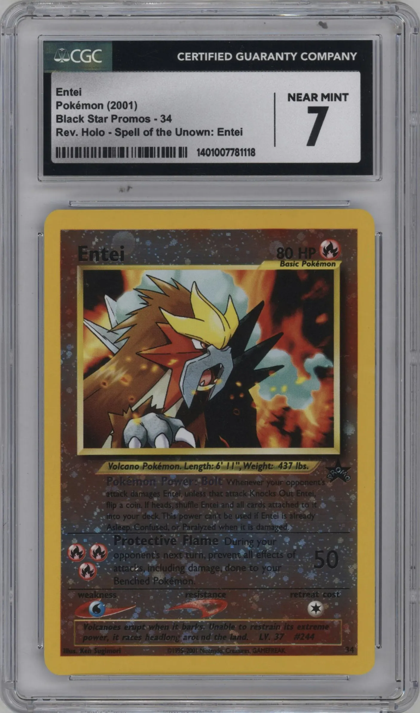 2001 Pokemon Neo Genesis WOTC Entei Spell of the Unown: Entei #34 CGC 7