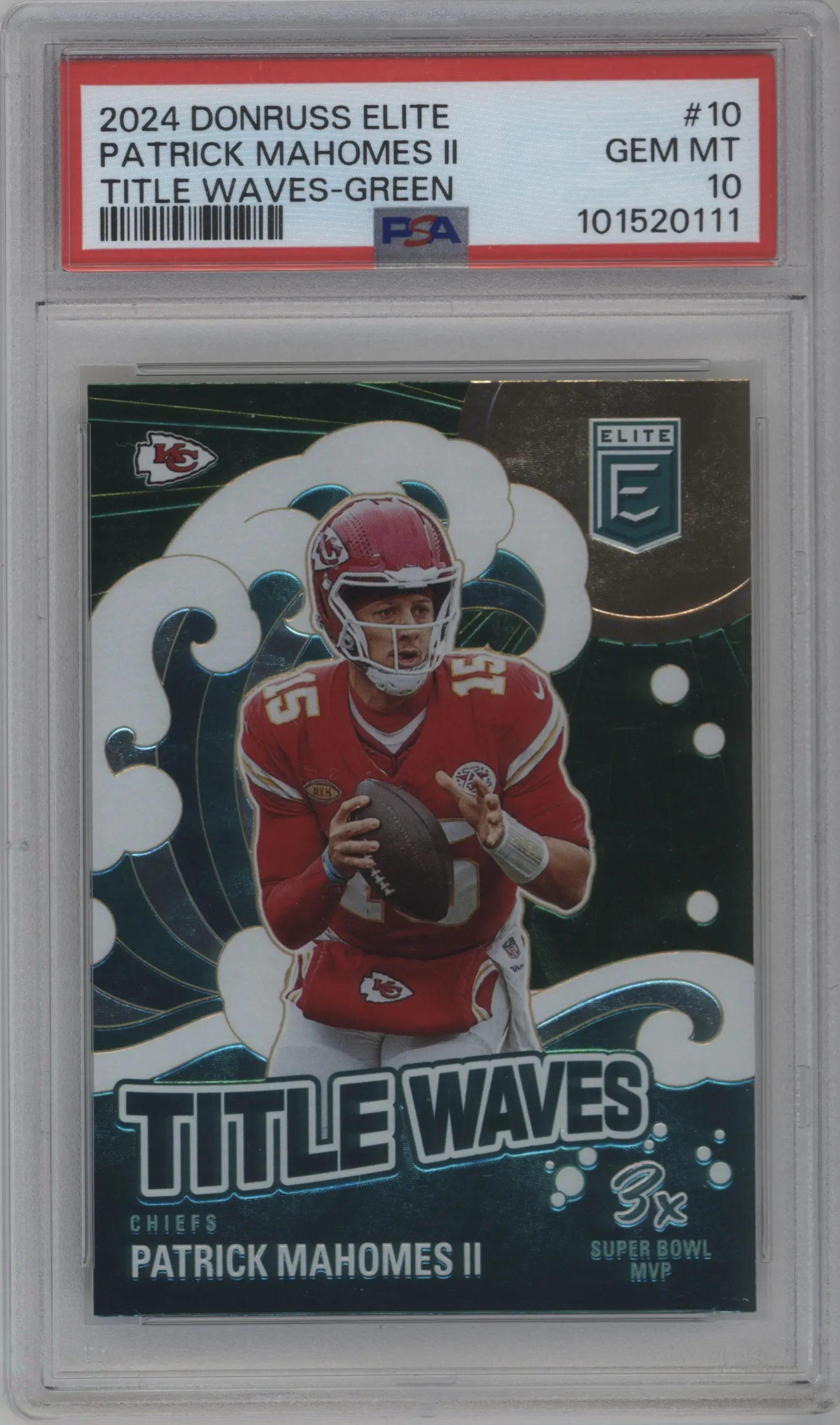 2024 Panini Donruss Elite Title Waves Patrick Mahomes II Green #10 PSA 10