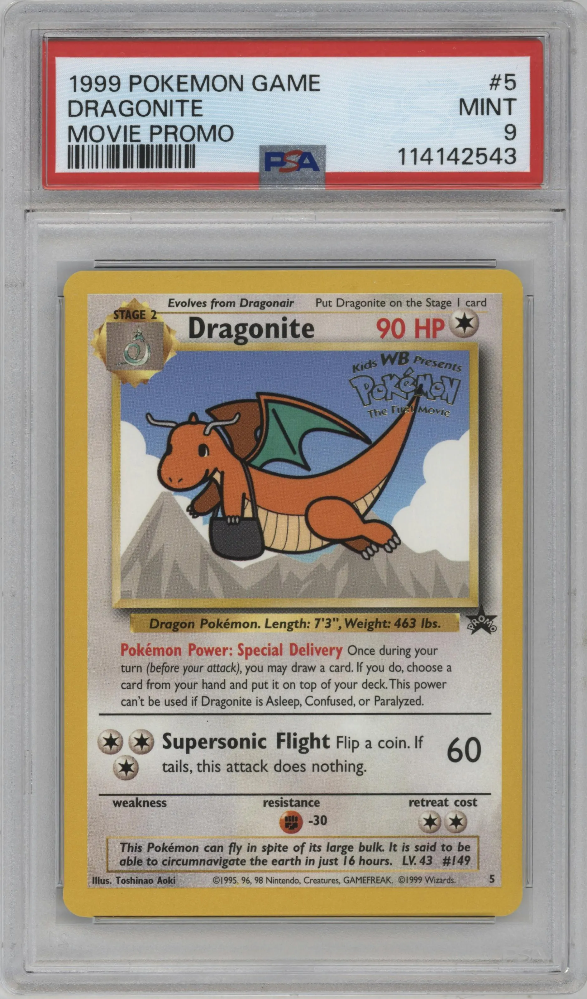 1999 Pokemon WoTC Dragonite Mewtwo Strikes Back Theatrical Release #5 PSA 9