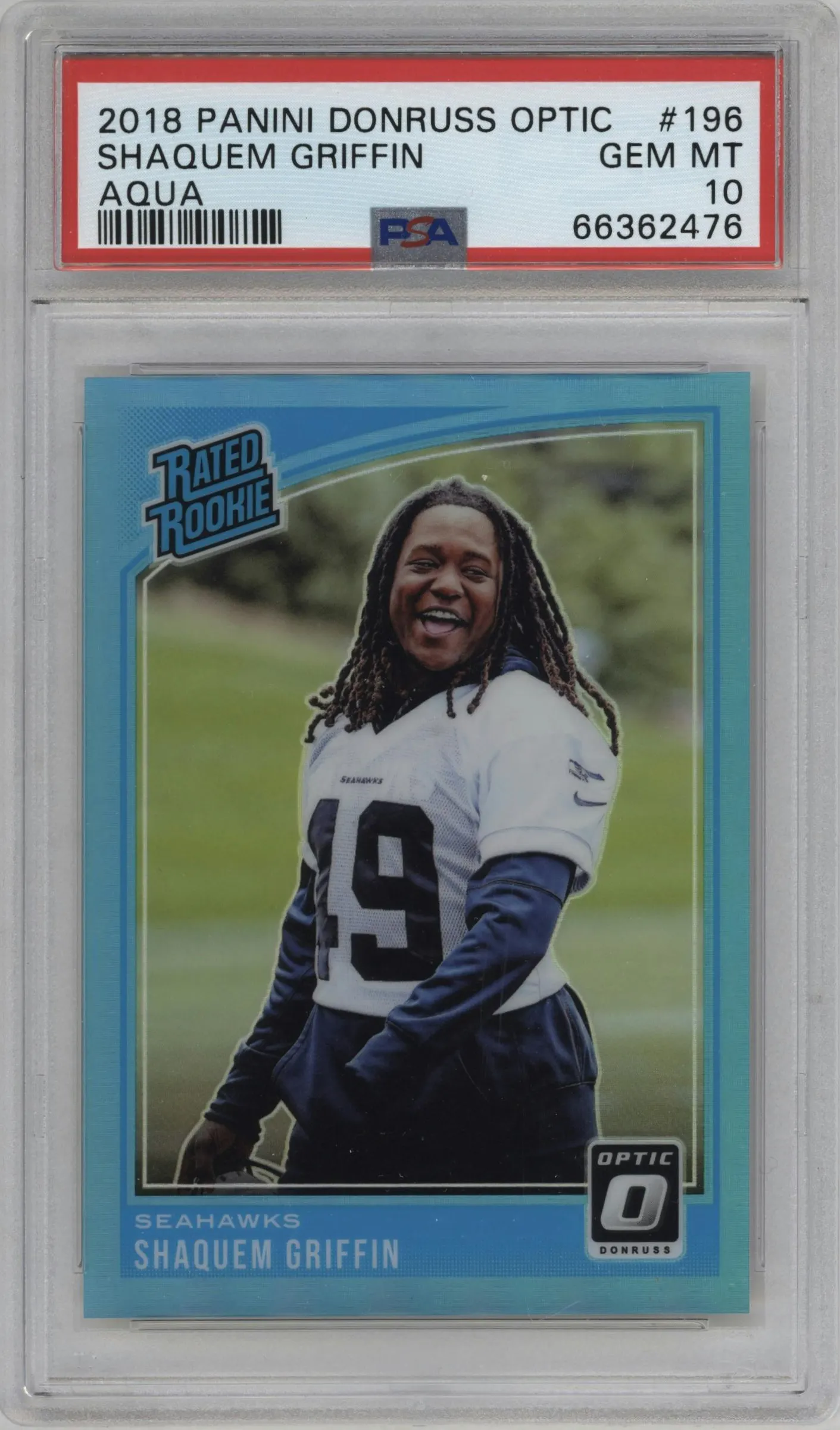 2018 Panini Donruss Optic Rated Rookie Shaquem Griffin Aqua #196 PSA 10