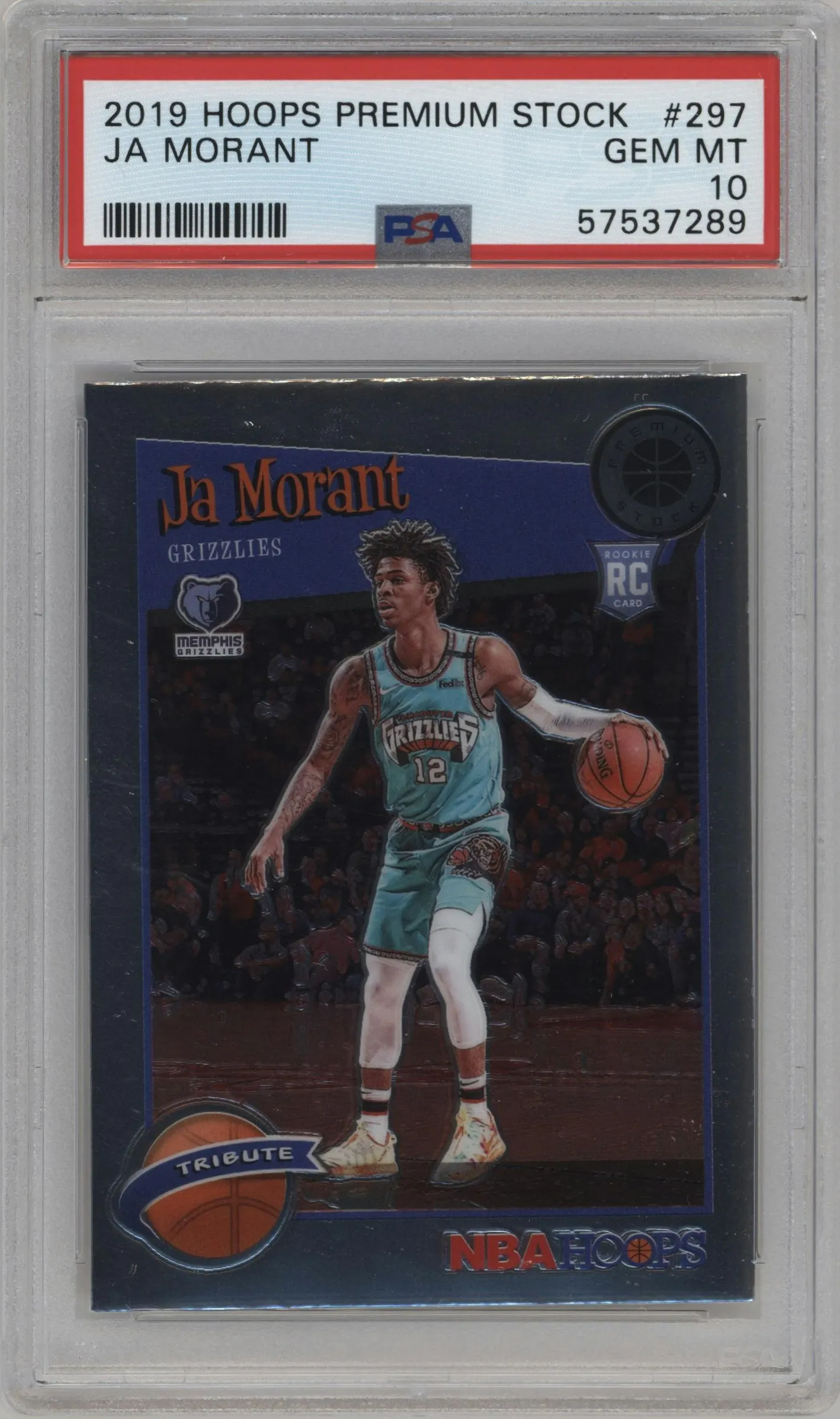 2019 Panini Hoops Premium Stock Tribute Ja Morant #297 PSA 10