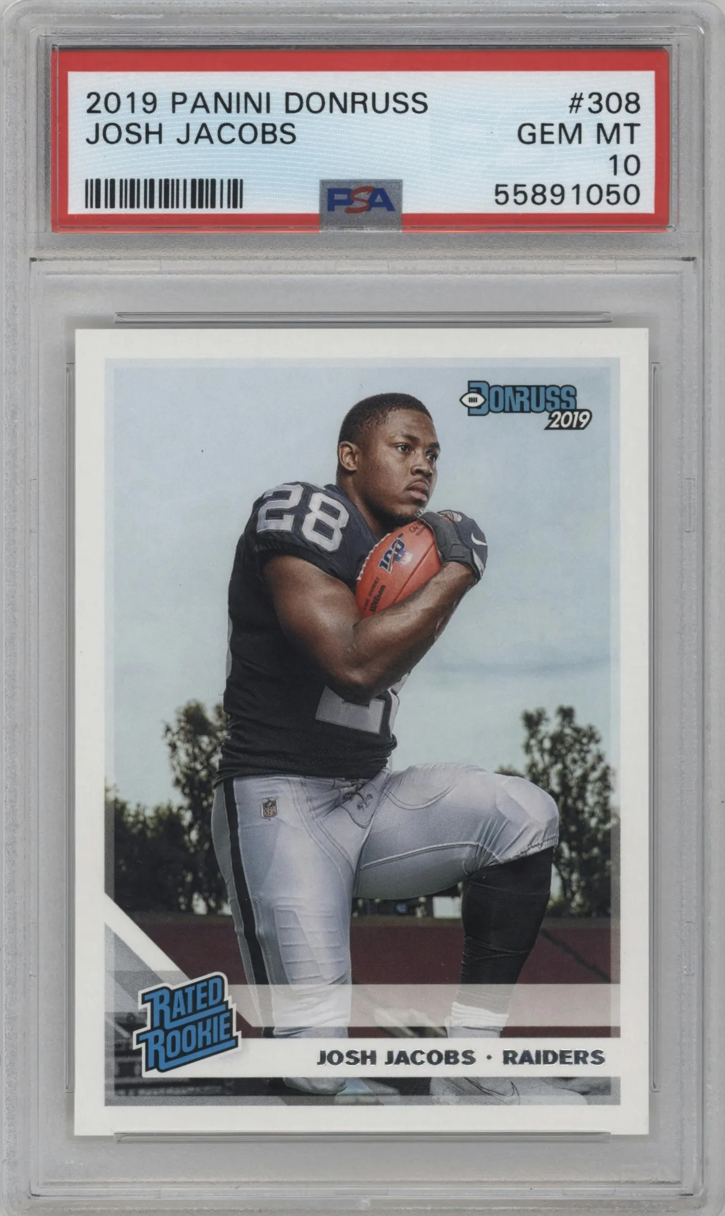 2019 Panini Donruss Rated Rookie Josh Jacobs #308 PSA 10