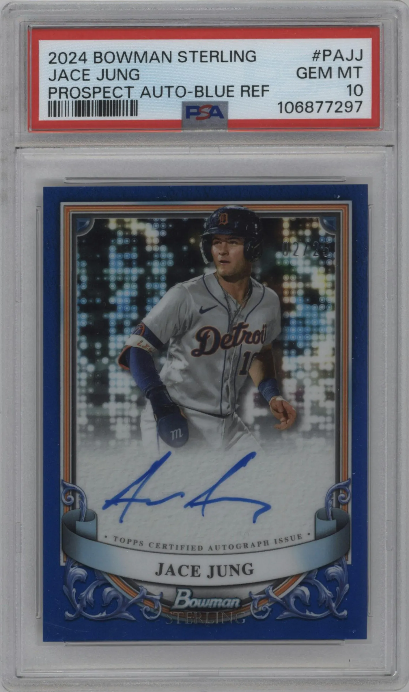 2024 Bowman Sterling Pros.Auto Jace Jung Blue Sterling Scintillate #PA-JJ PSA 10