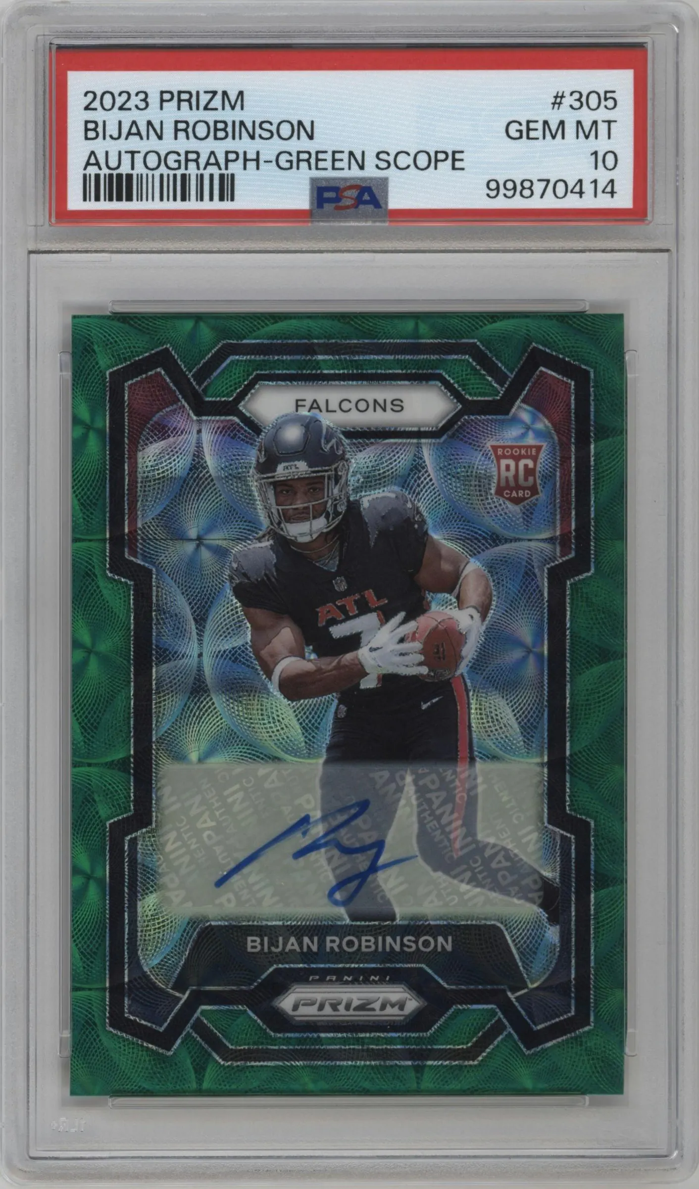 2023 Panini Prizm Rke.Auto Bijan Robinson Green Scope #305 PSA 10