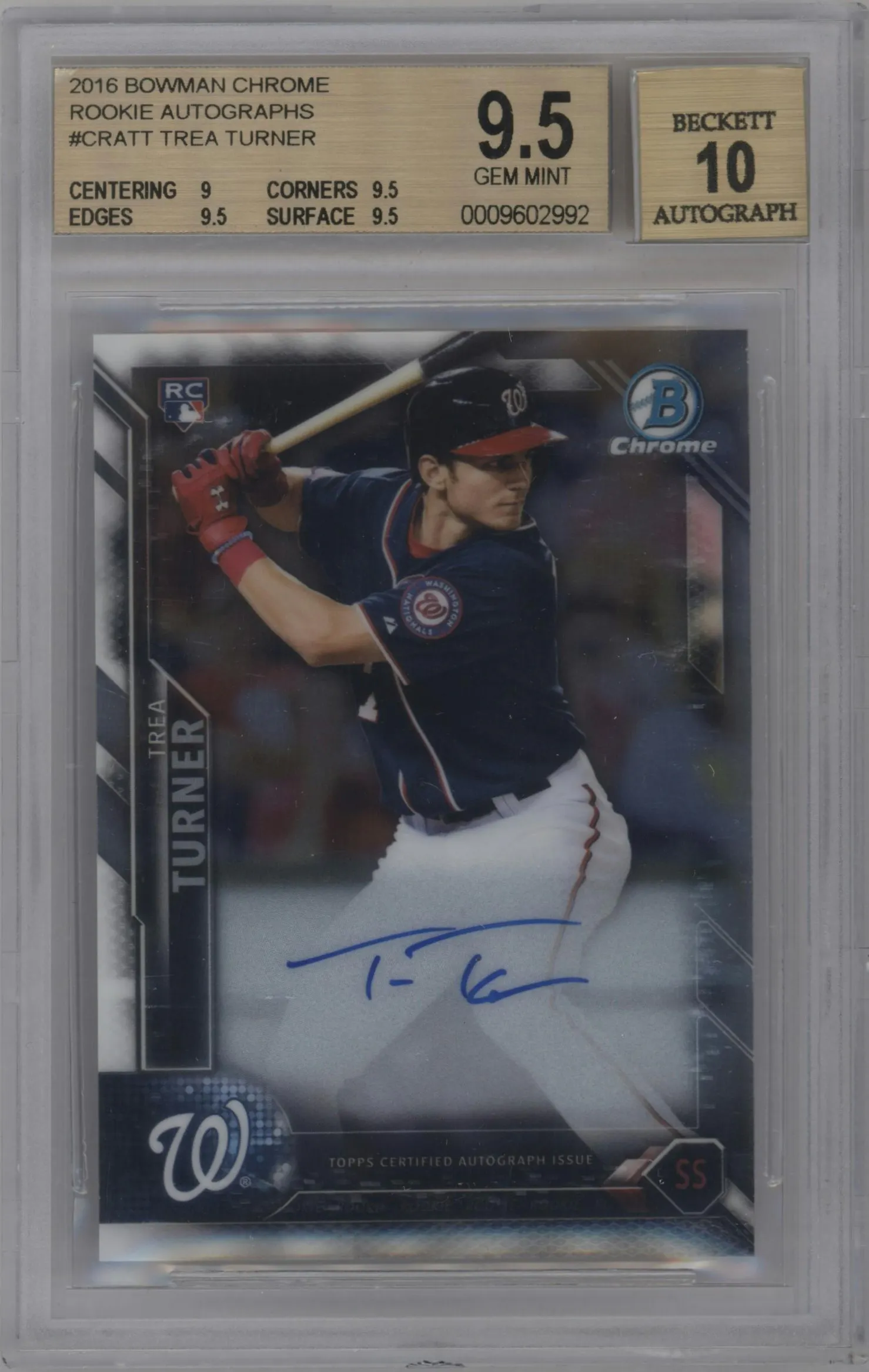 2016 Bowman Chr.Rke.Auto Trea Turner #CRA-TT BGS 9.5