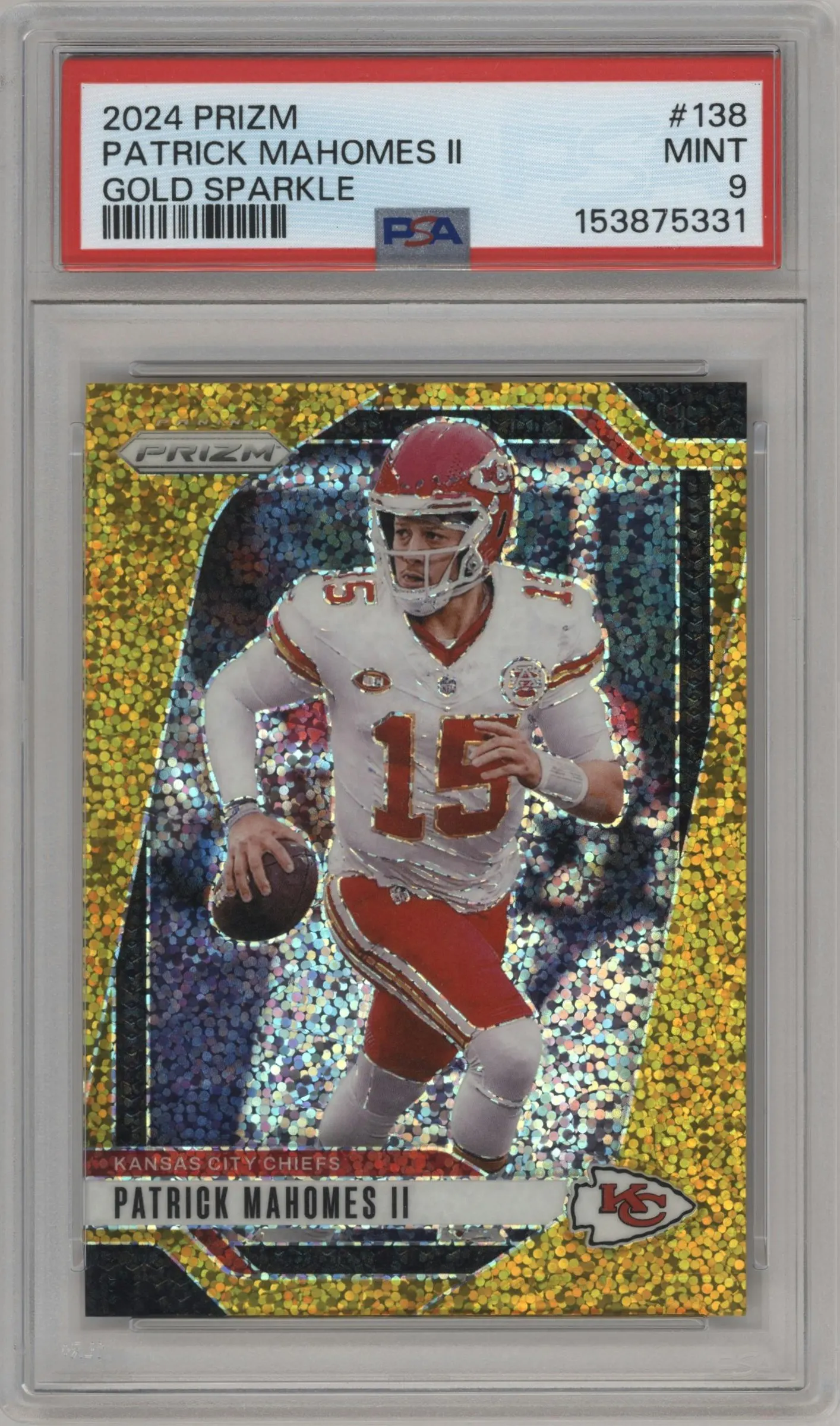 2024 Panini Prizm Patrick Mahomes II Gold Sparkle #138 PSA 9