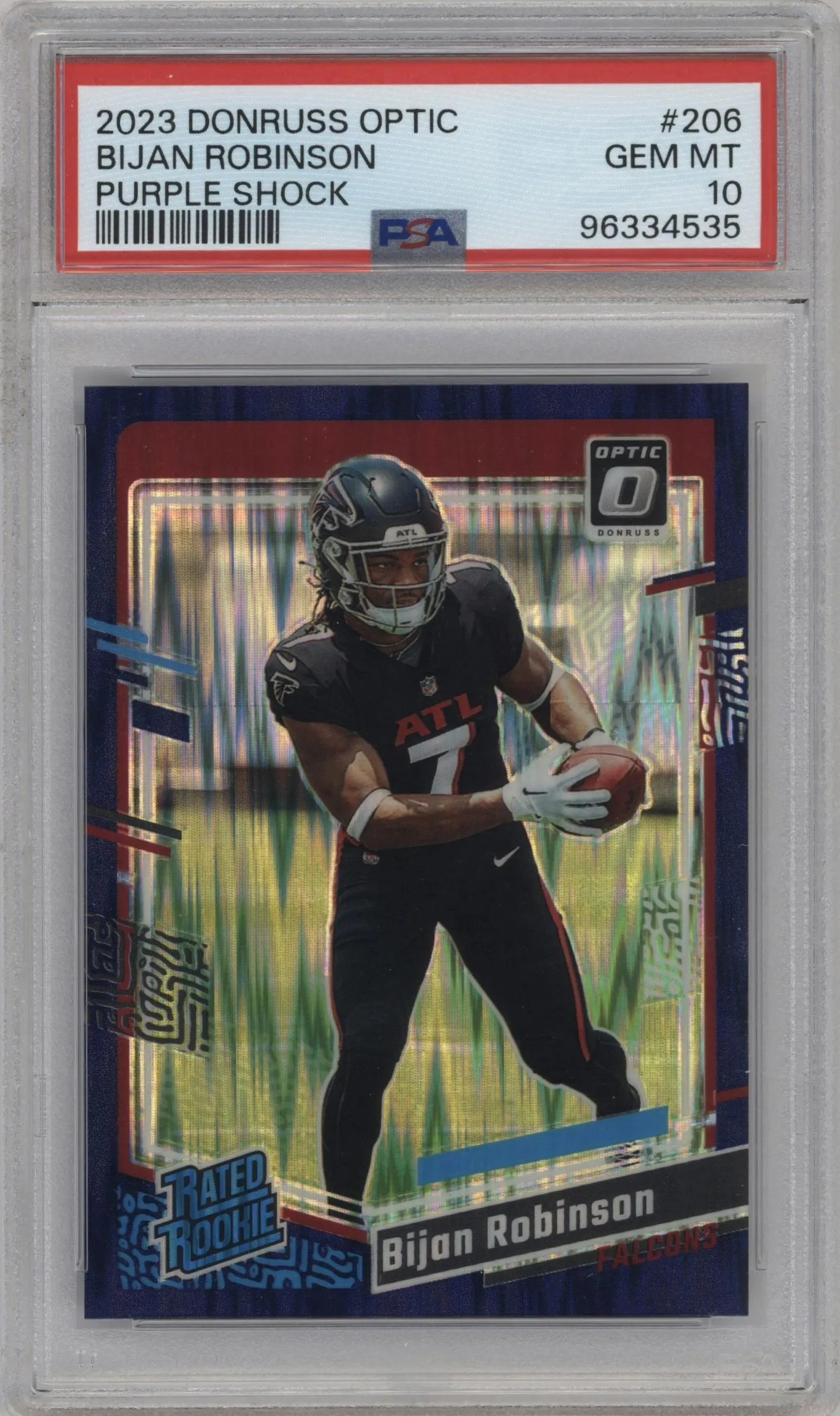 2023 Donruss Optic Rated Rookie Bijan Robinson Purple Shock #206 PSA 10
