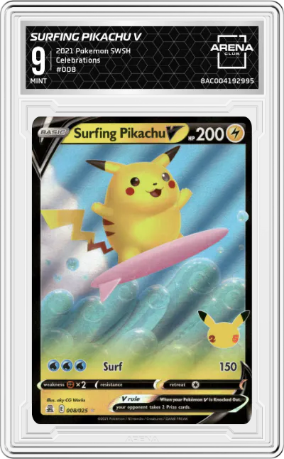 2021 Pokemon SWSH Celebrations Surfing Pikachu V #008 ARENA CLUB 9