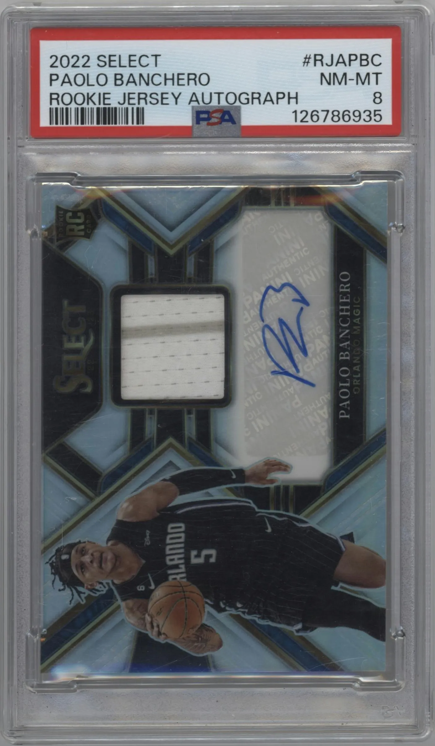 2022 Panini Select Rke.Jrsy.Auto Paolo Banchero #RJA-PBC PSA 8