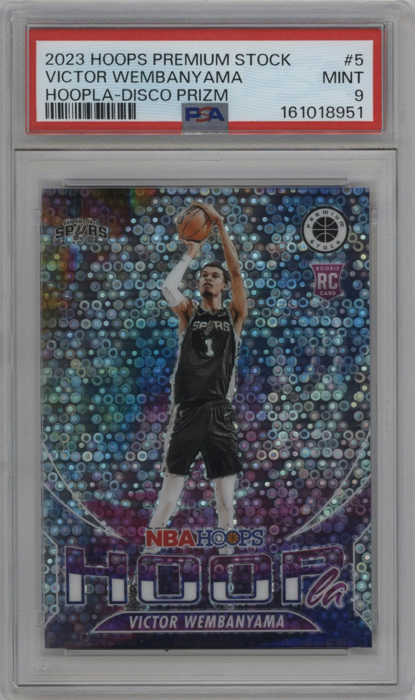 2023 Panini Hoops Premium Stock Hoopla Victor Wembanyama Disco Prizm #5 PSA 9