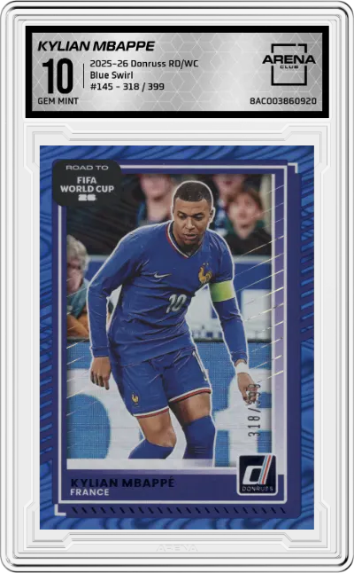 2025 Donruss Road to FIFA World Cup Kylian Mbappe Blue Swirl ARENA CLUB 10