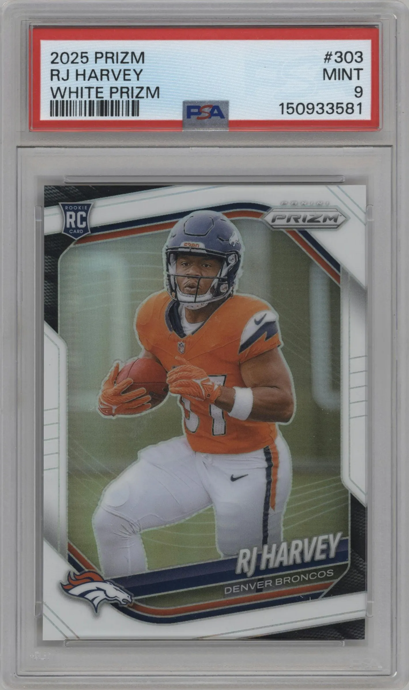 2025 Panini Prizm Rj Harvey White Prizm #303 PSA 9