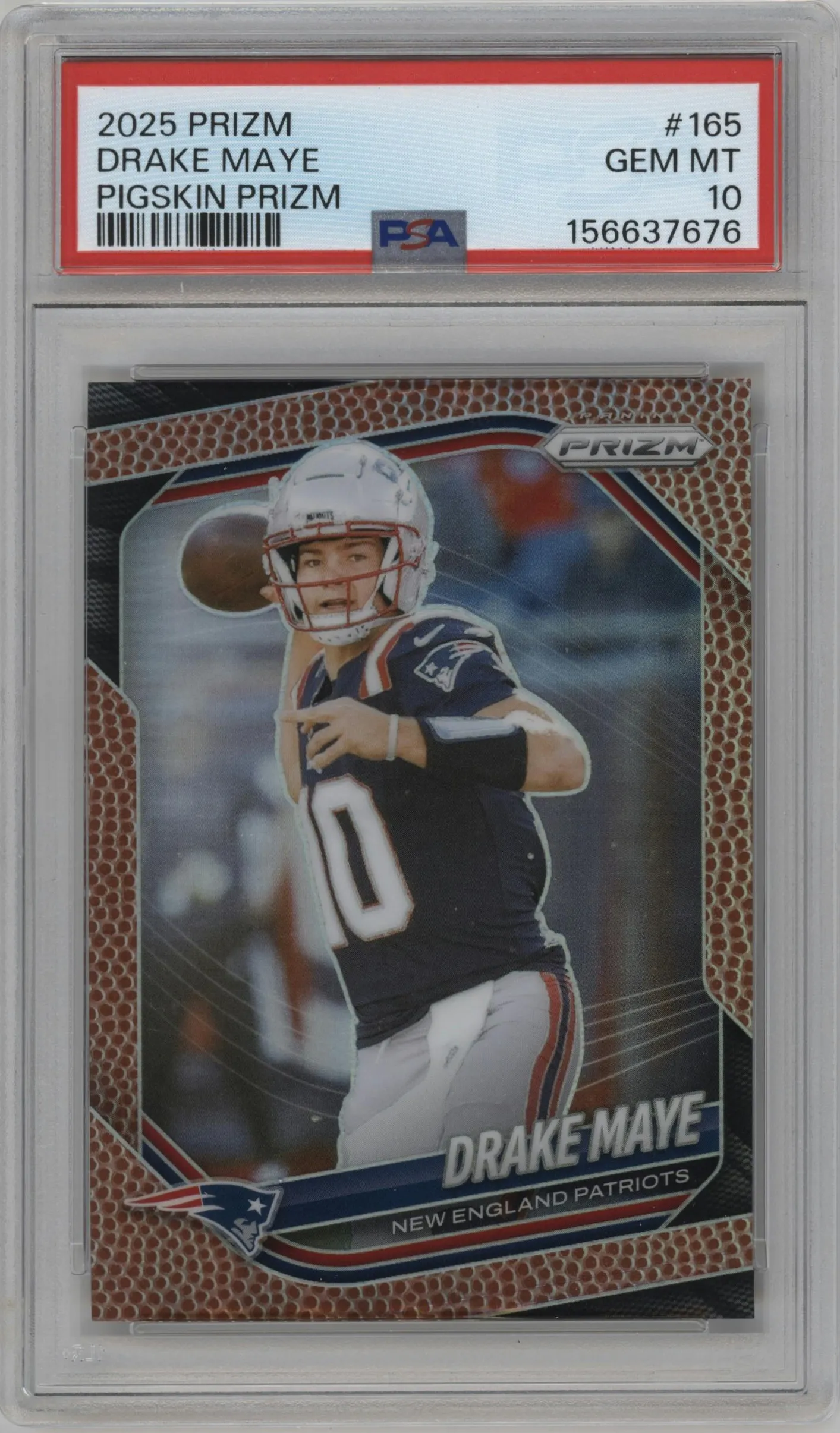 2025 Panini Prizm Drake Maye Pigskin Prizm #165 PSA 10