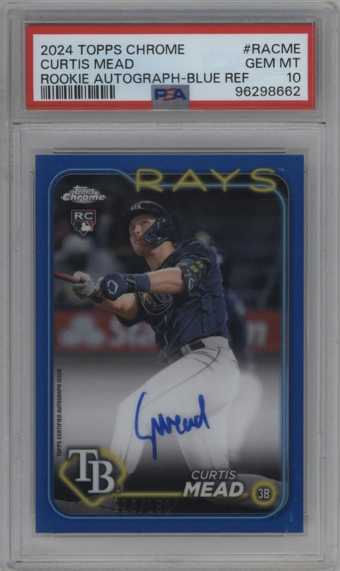 2024 Topps Chrome Rke.Auto Curtis Mead Blue Refractor #RA-CME PSA 10