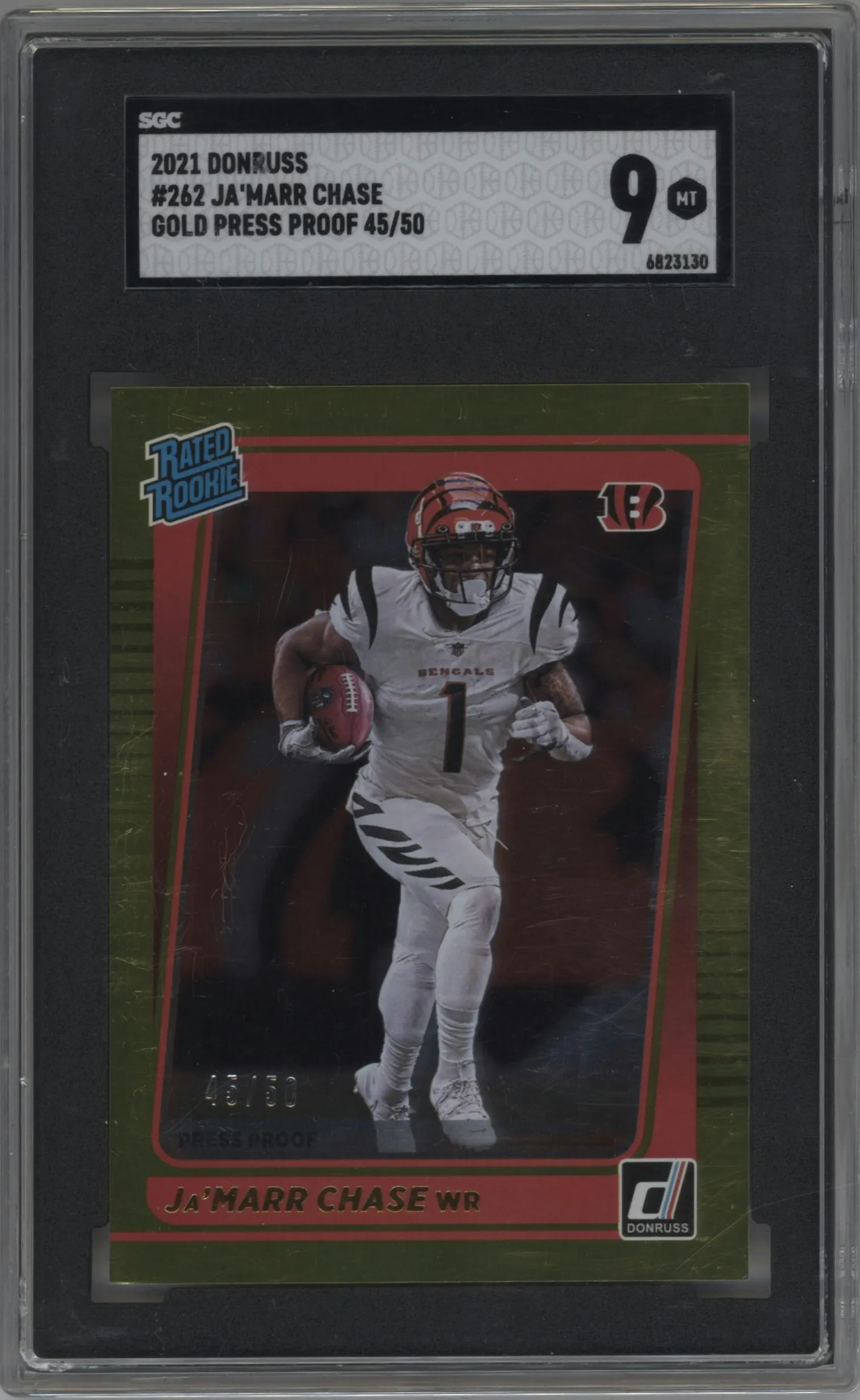 2021 Panini Donruss Rated Rookie Ja'Marr Chase Press Proof Gold #262 SGC 9