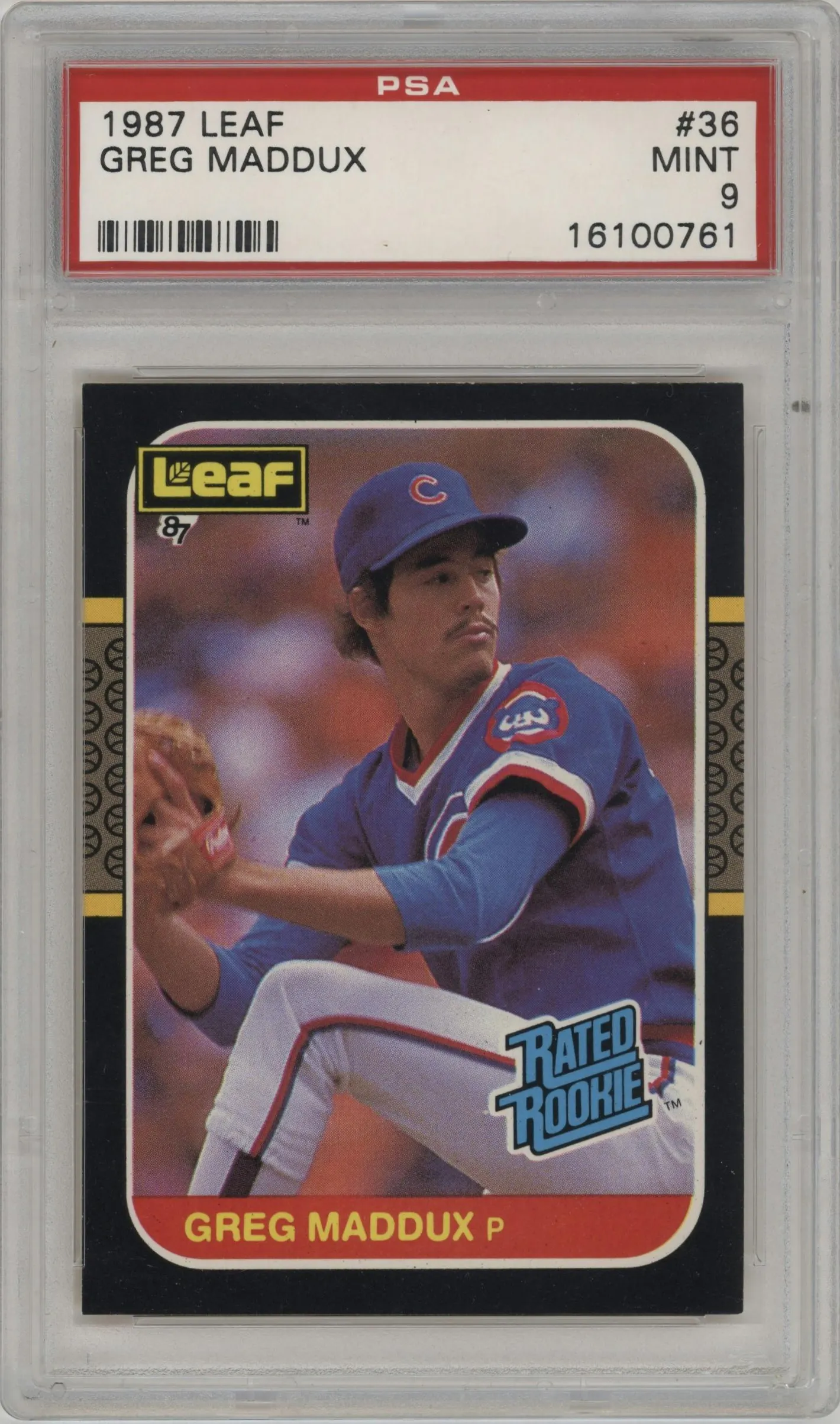 1987 Leaf Rated Rookie Greg Maddux #36 PSA 9