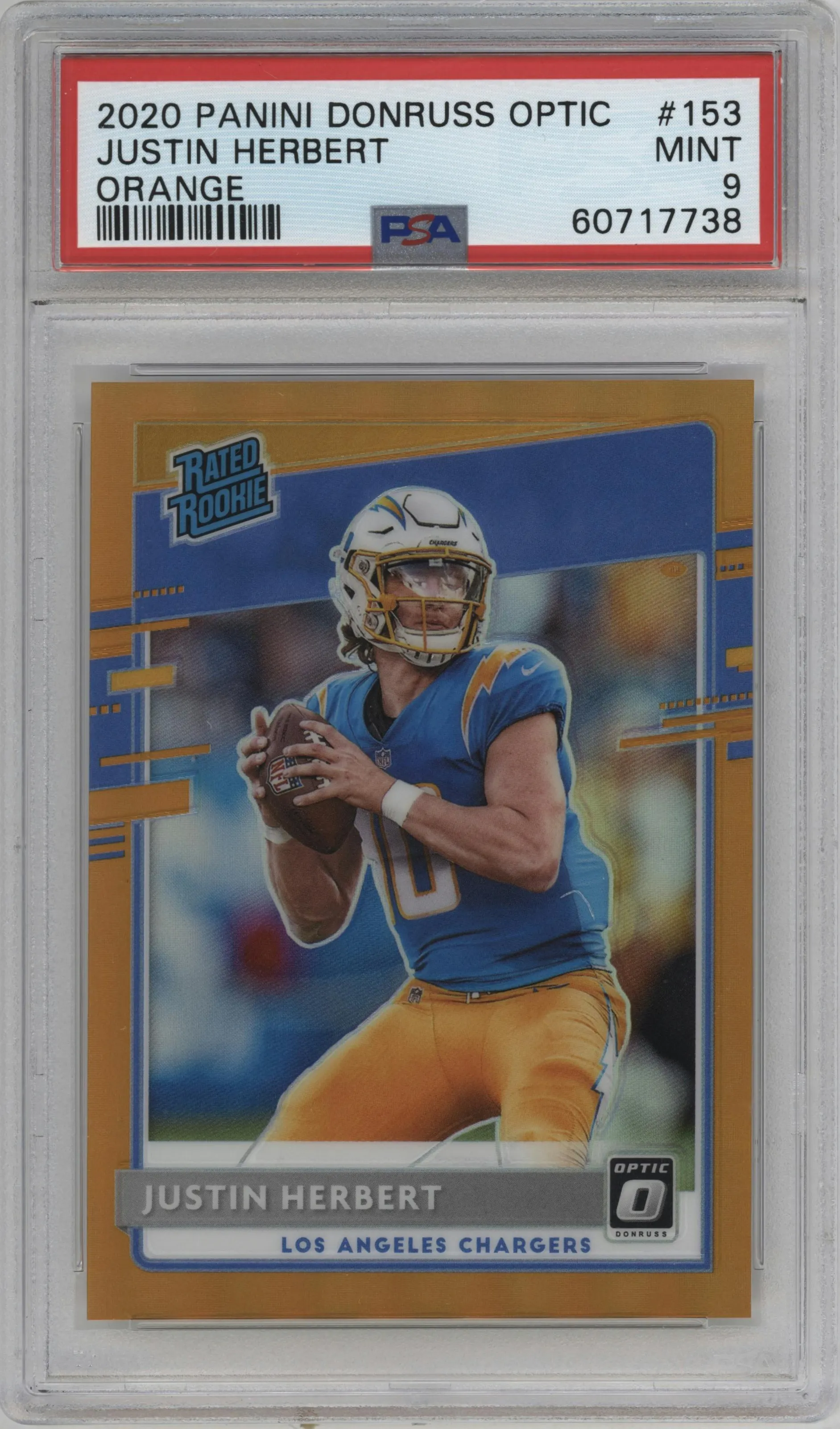 2020 Panini Donruss Optic Rated Rookie Justin Herbert Orange #153 PSA 9