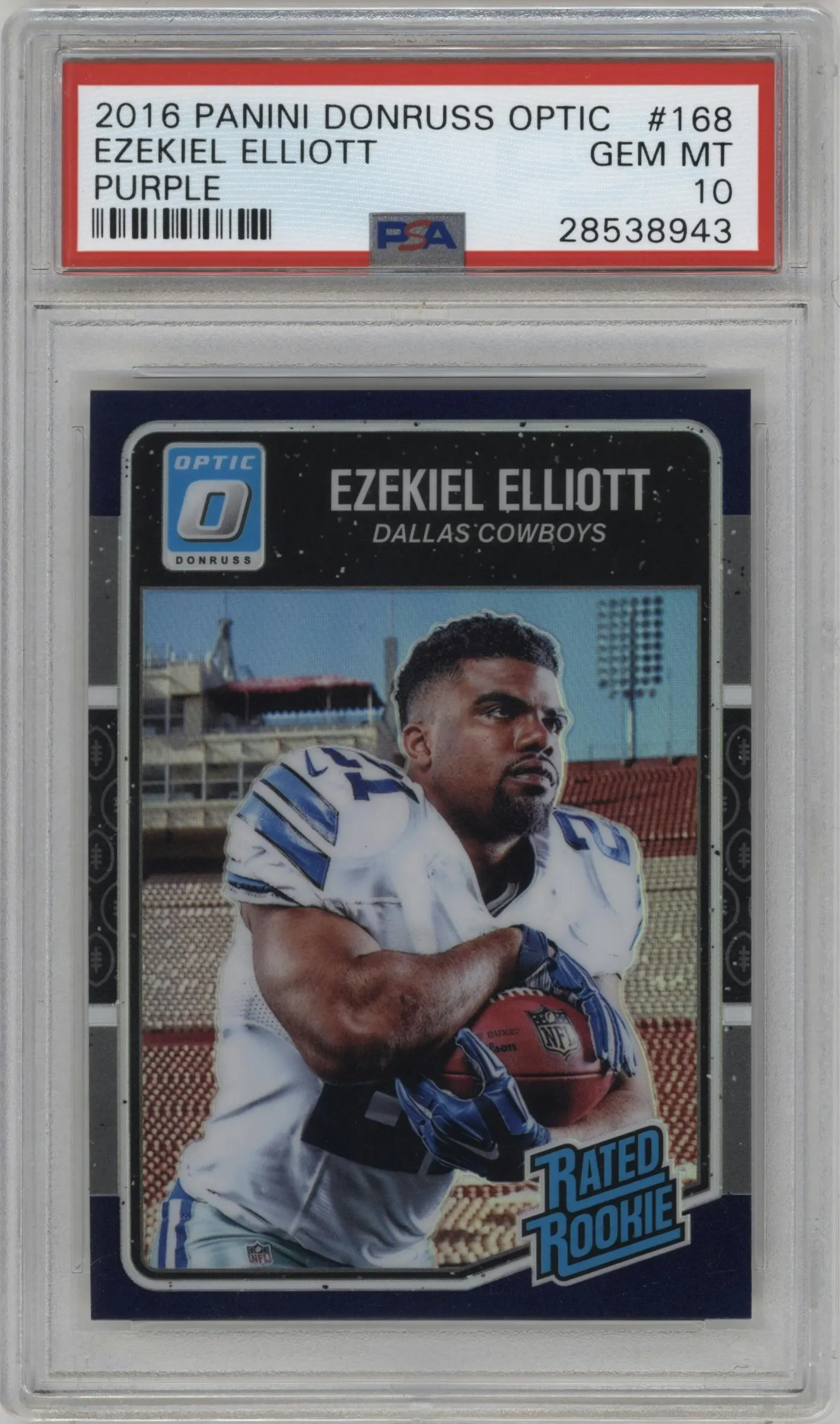 2016 Panini Donruss Optic Rated Rookie Ezekiel Elliott Purple #168 PSA 10