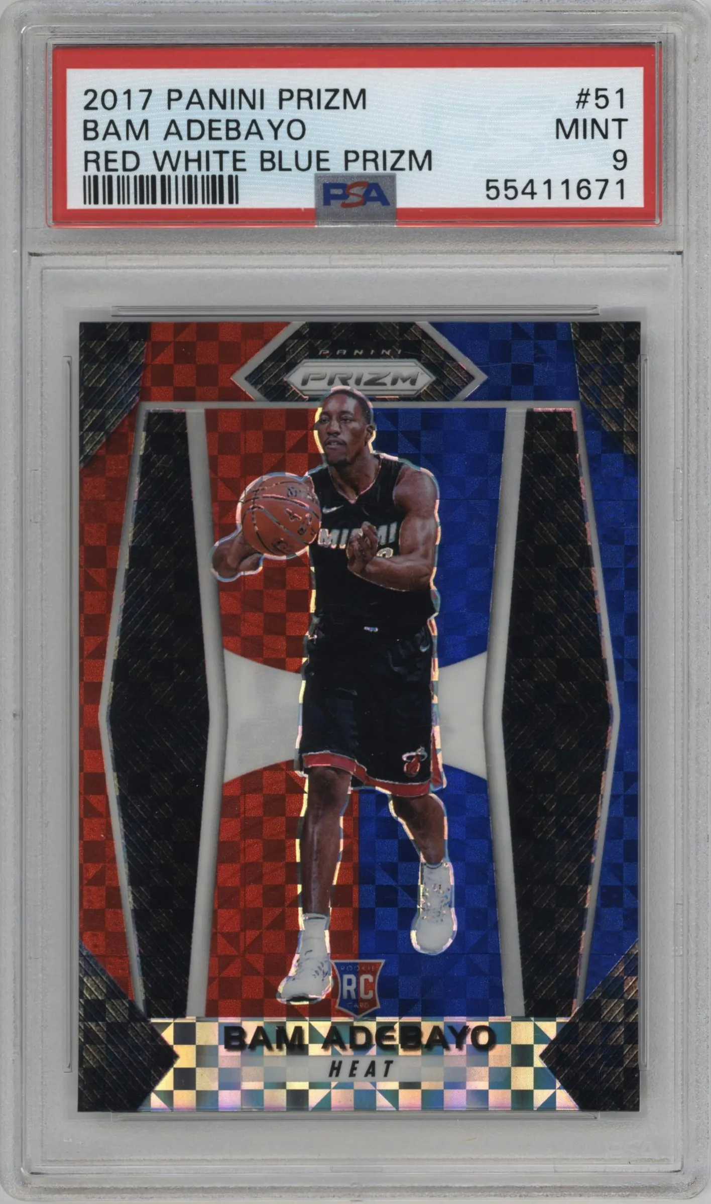 2017 Panini Prizm Bam Adebayo Red/White/Blue Prizm #51 PSA 9