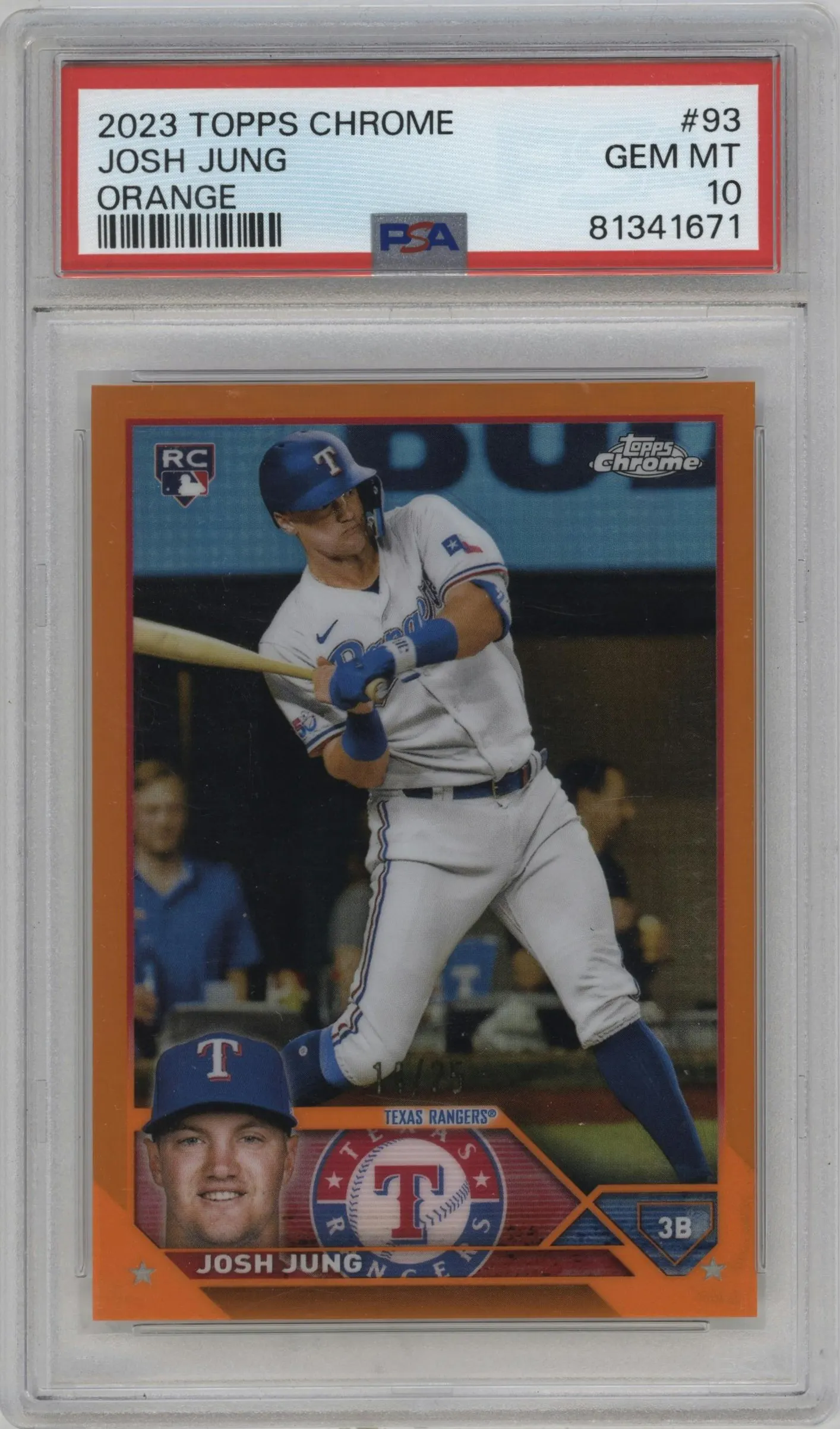 2023 Topps Chrome Josh Jung Orange Refractor #93 PSA 10