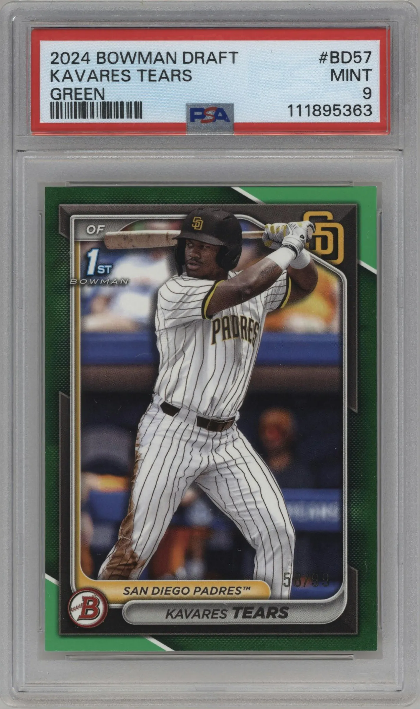 2024 Bowman Draft Kavares Tears Green #BD-57 PSA 9