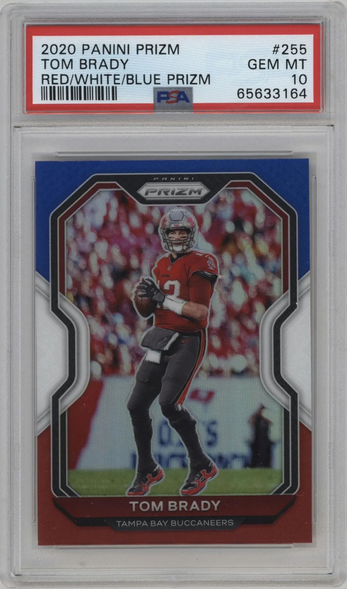 2020 Panini Prizm Tom Brady Red/White/Blue Prizm #255 PSA 10