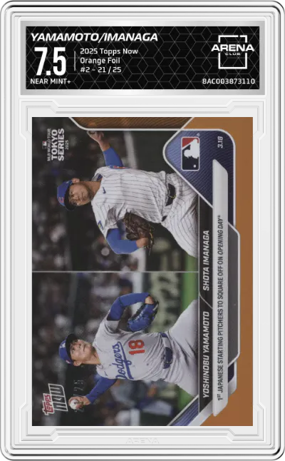 2025 Topps Now Yoshinobu Yamamoto/Shota Imanaga Orange Foil #2 ARENA CLUB 7.5