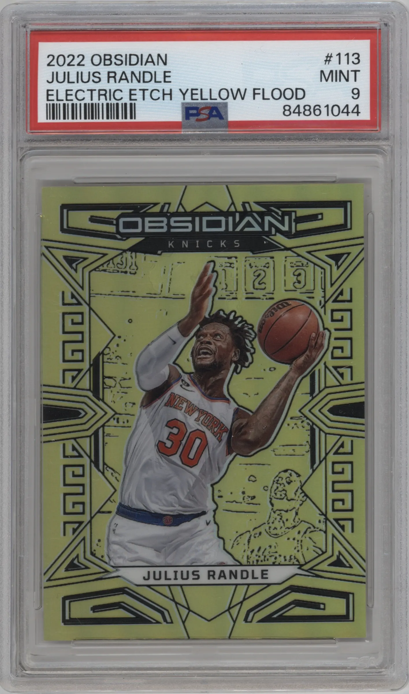 2022 Panini Obsidian Julius Randle Electric Etch Yellow Flood #113 PSA 9