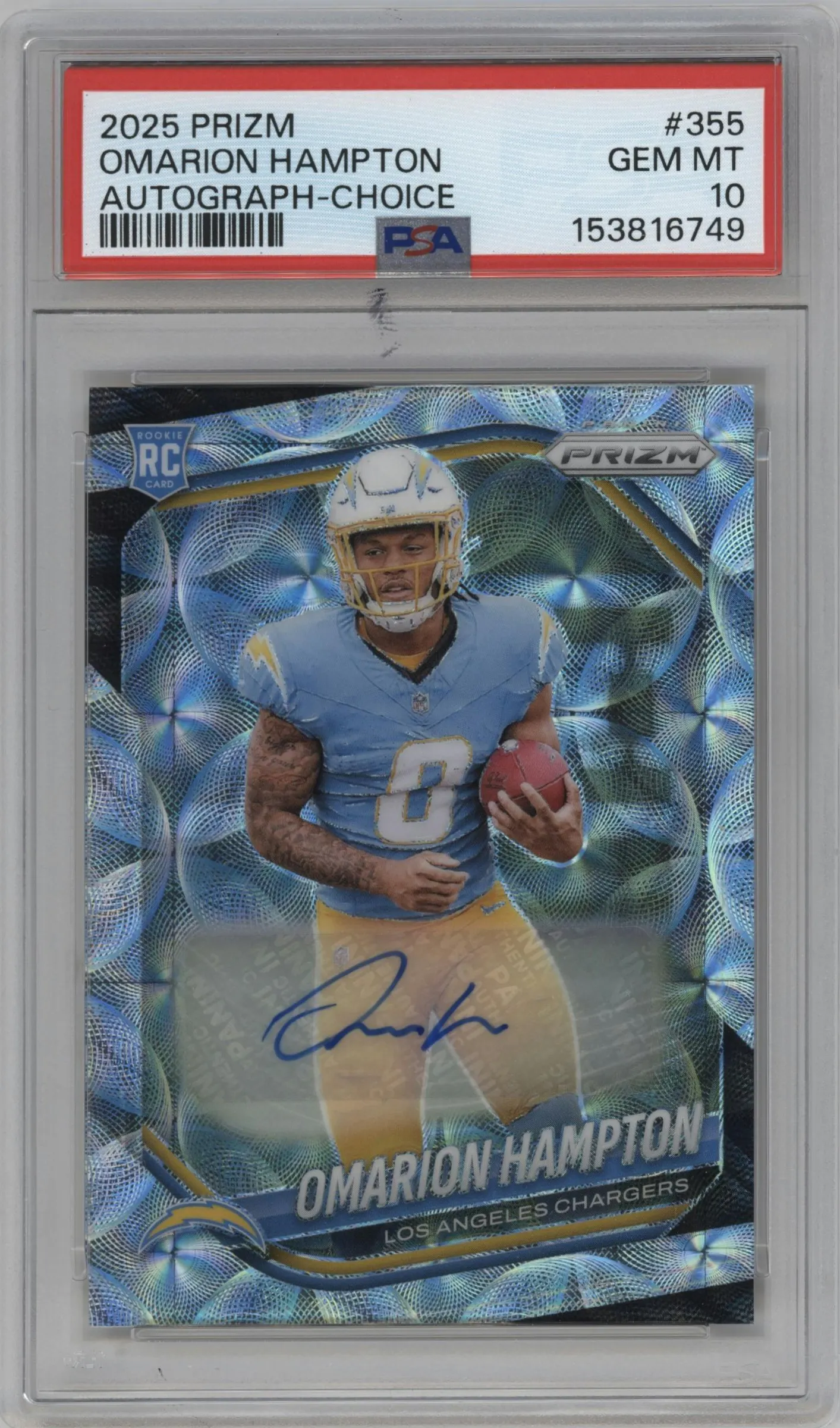 2025 Panini Prizm Rke.Auto Omarion Hampton Choice #355 PSA 10