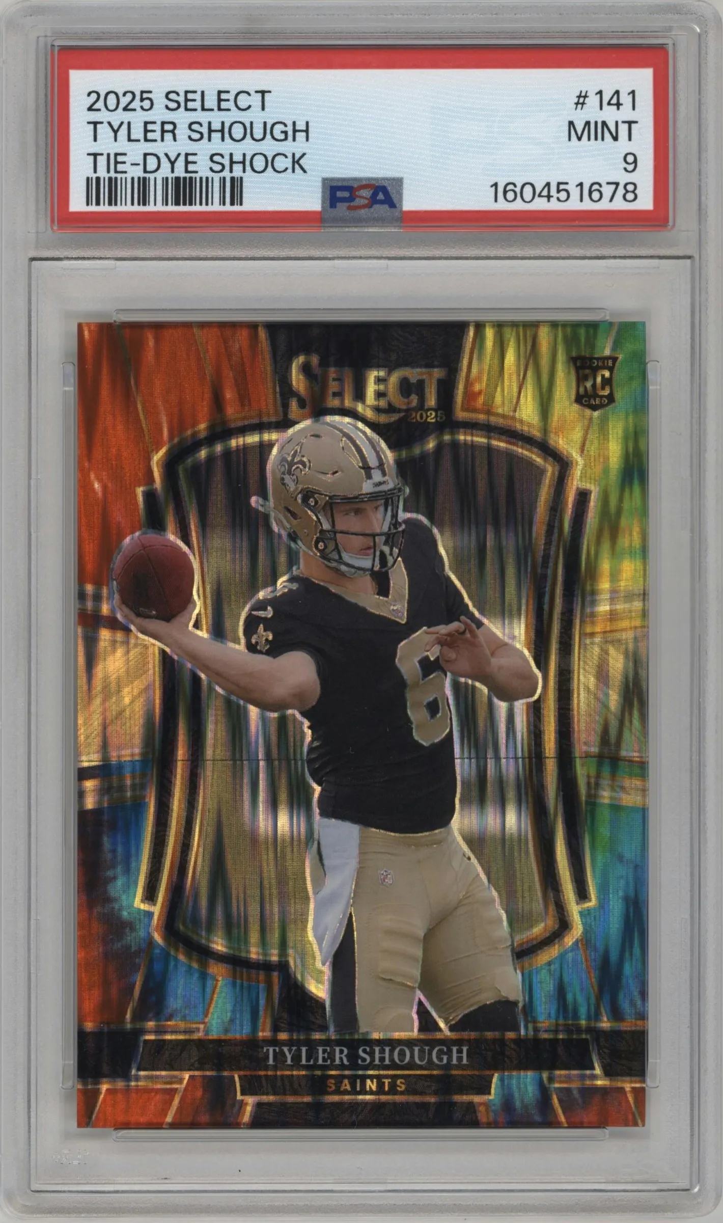 2025 Panini Select Pre.Lvl. Tyler Shough Tie-Dye Prizm Shock #141 PSA 9