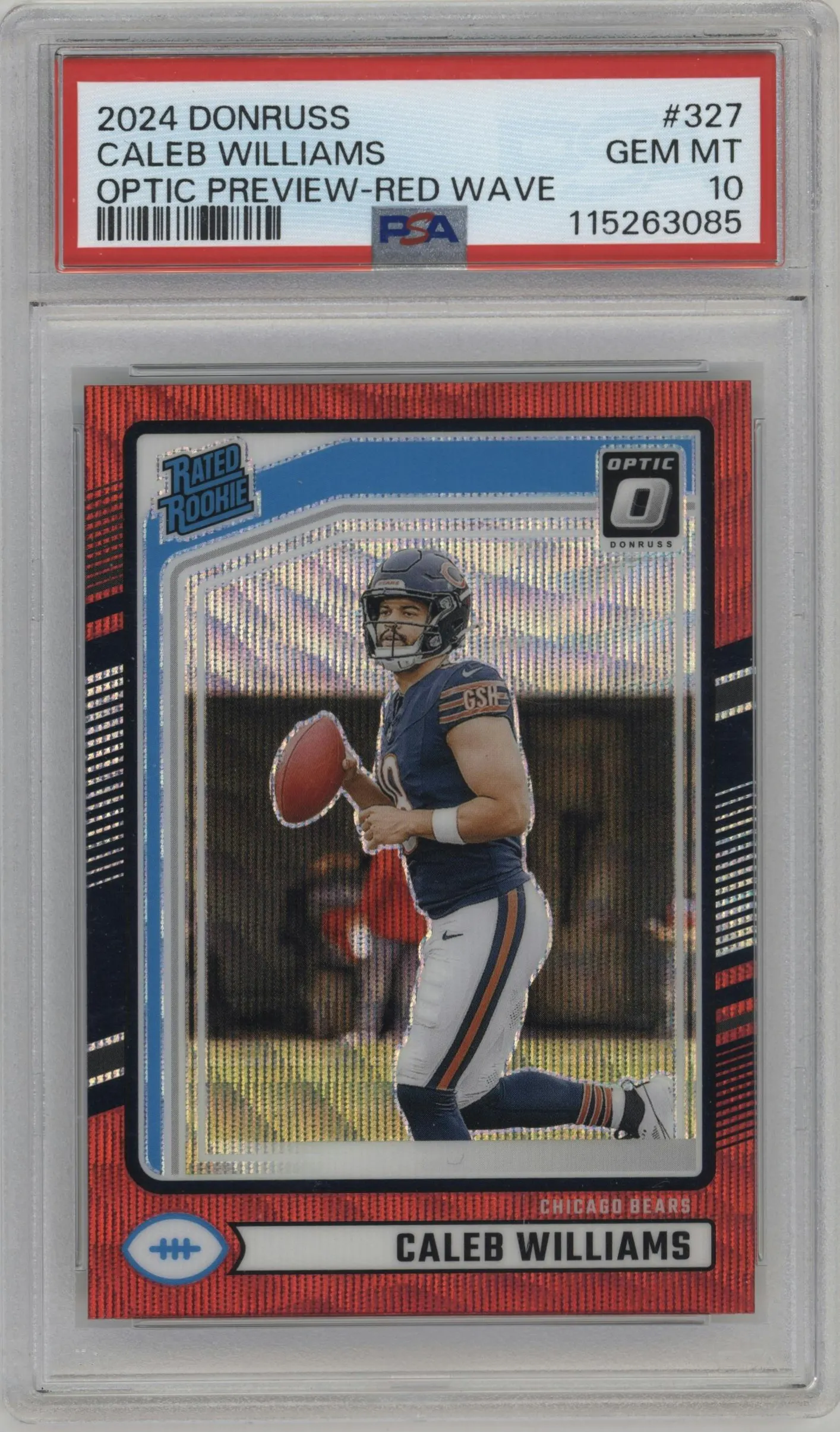 2024 Donruss Opt.Rtd.Rke.Prev. Caleb Williams Red Wave #327 PSA 10