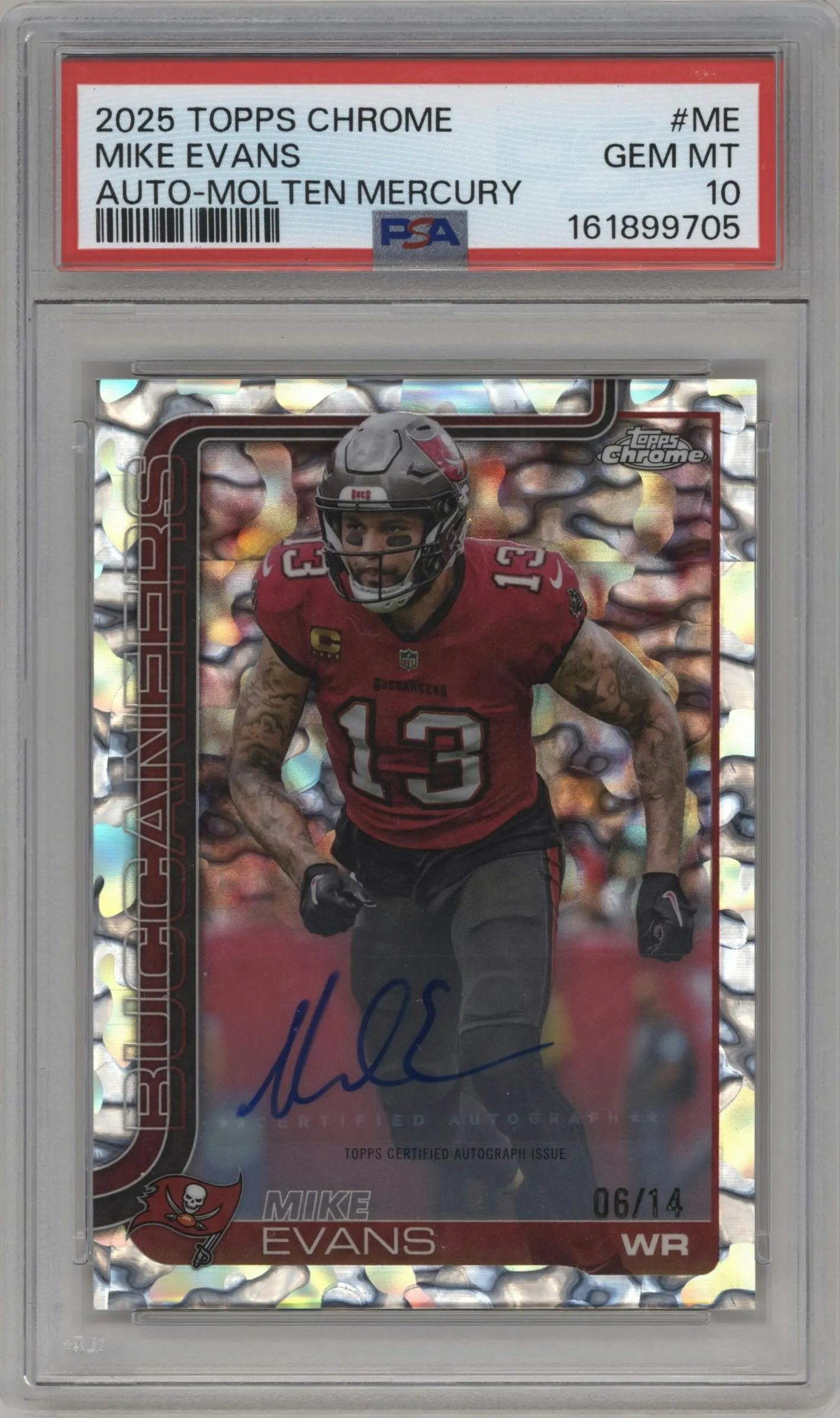 2025 Topps Chrome Chrome Auto Mike Evans Molten Mercury #BA-ME PSA 10