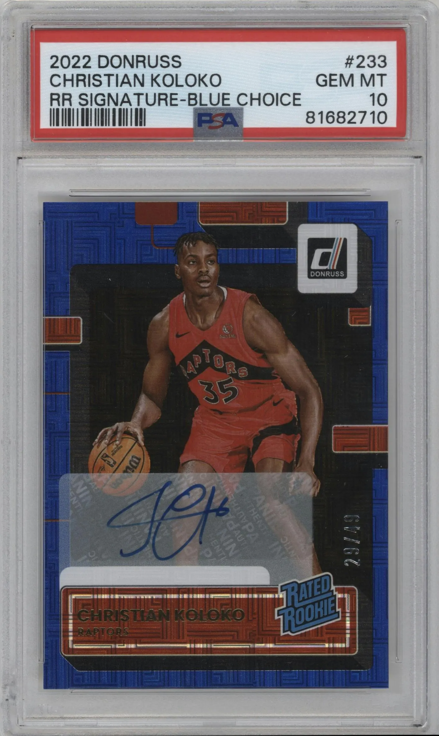 2022 Panini Donruss Rtd.Rke.Sig. Christian Koloko Choice Blue #233 PSA 10