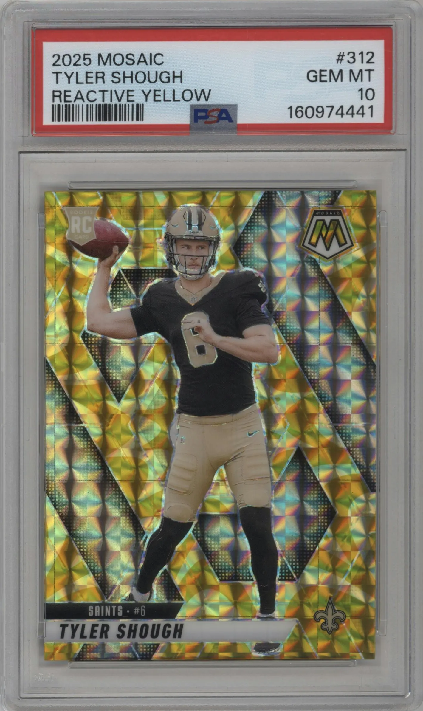 2025 Panini Mosaic Tyler Shough Reactive Yellow #312 PSA 10