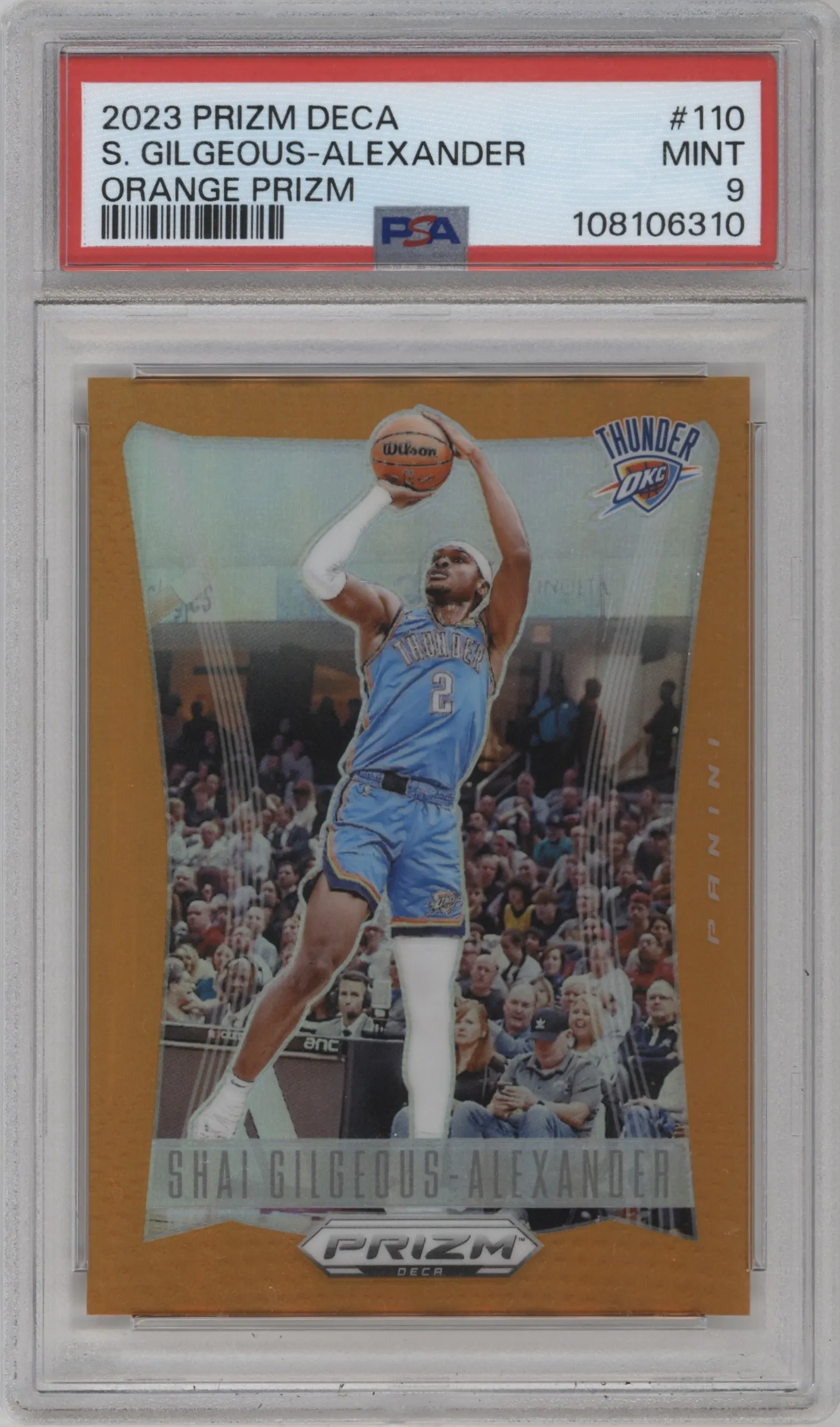 2023 Panini Prizm Deca Shai Gilgeous-Alexander Orange Prizm #110 PSA 9