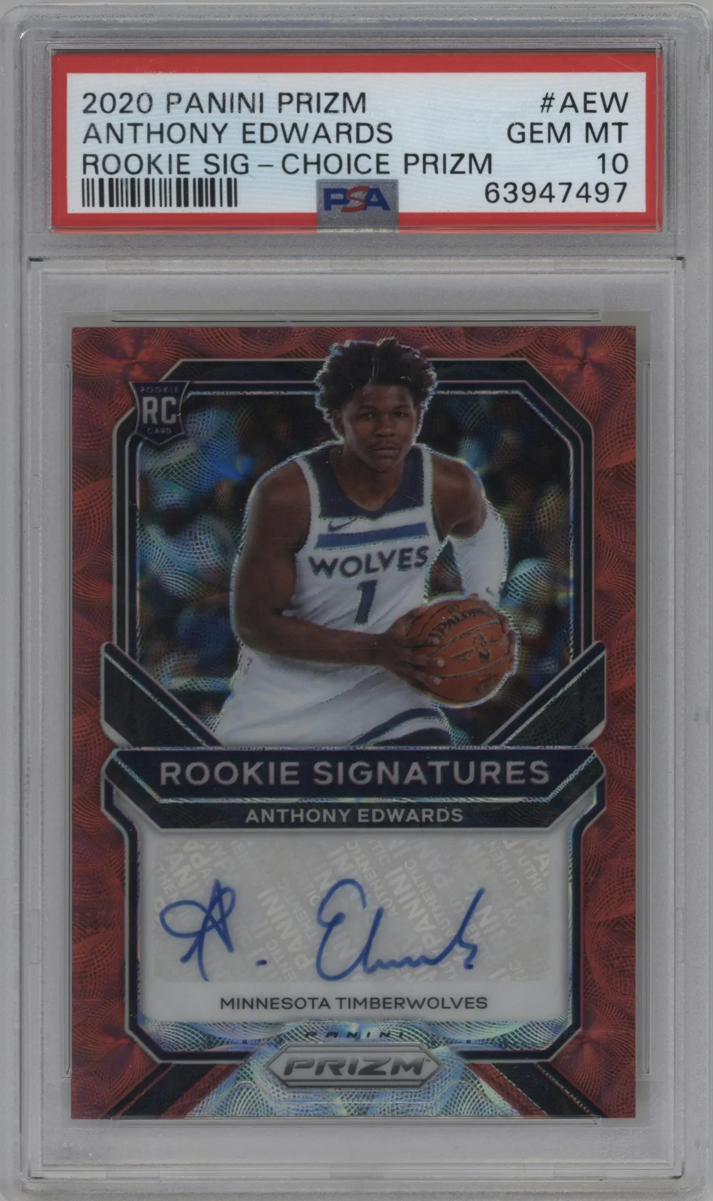 2020 Panini Prizm Rke.Sig. Anthony Edwards Choice Prizm #RS-AEW PSA 10