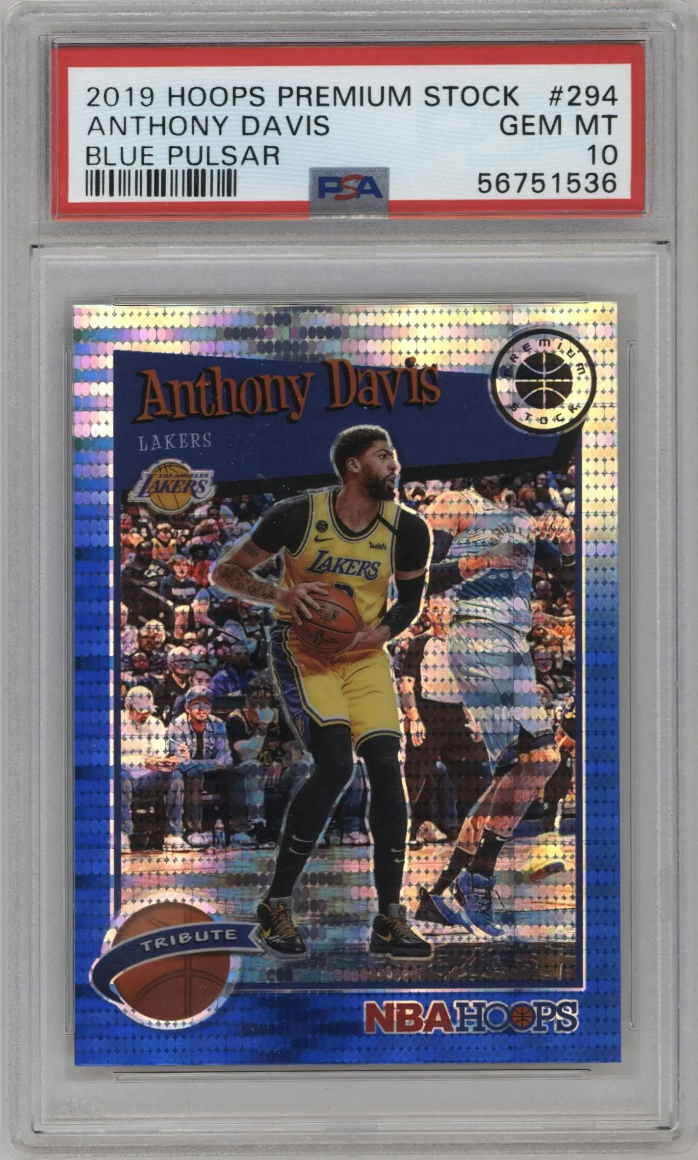 2019 Panini Hoops Premium Stock Anthony Davis Blue Pulsar #294 PSA 10