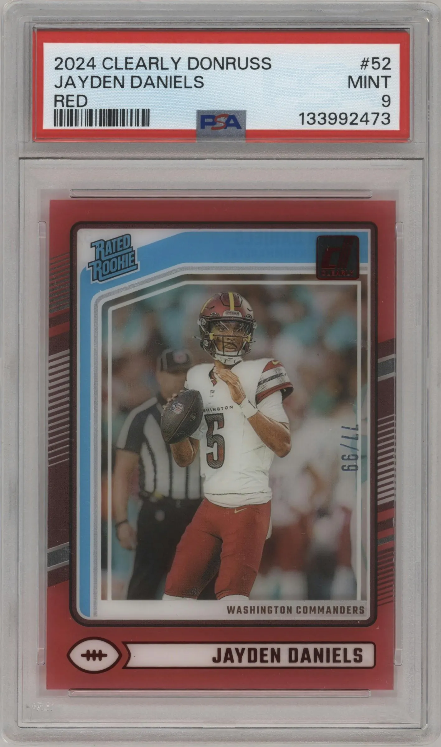 2024 Panini Clearly Donruss Rated Rookie Jayden Daniels Red PSA 9