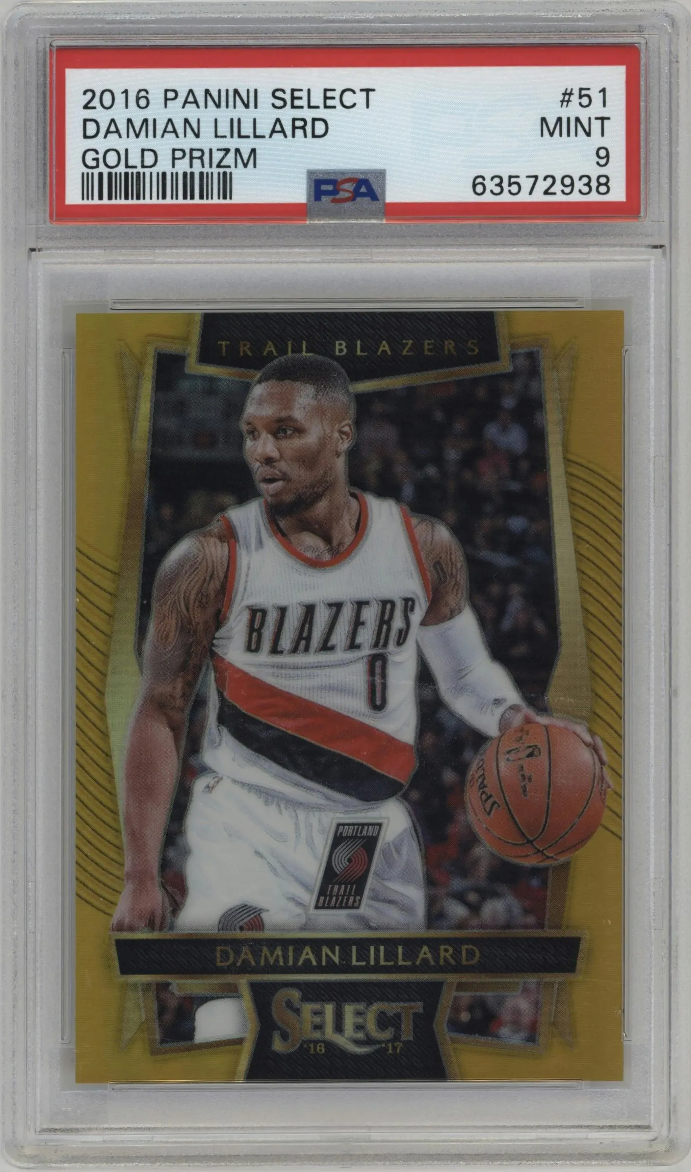 2016 Panini Select Damian Lillard Gold Prizm #51 PSA 9