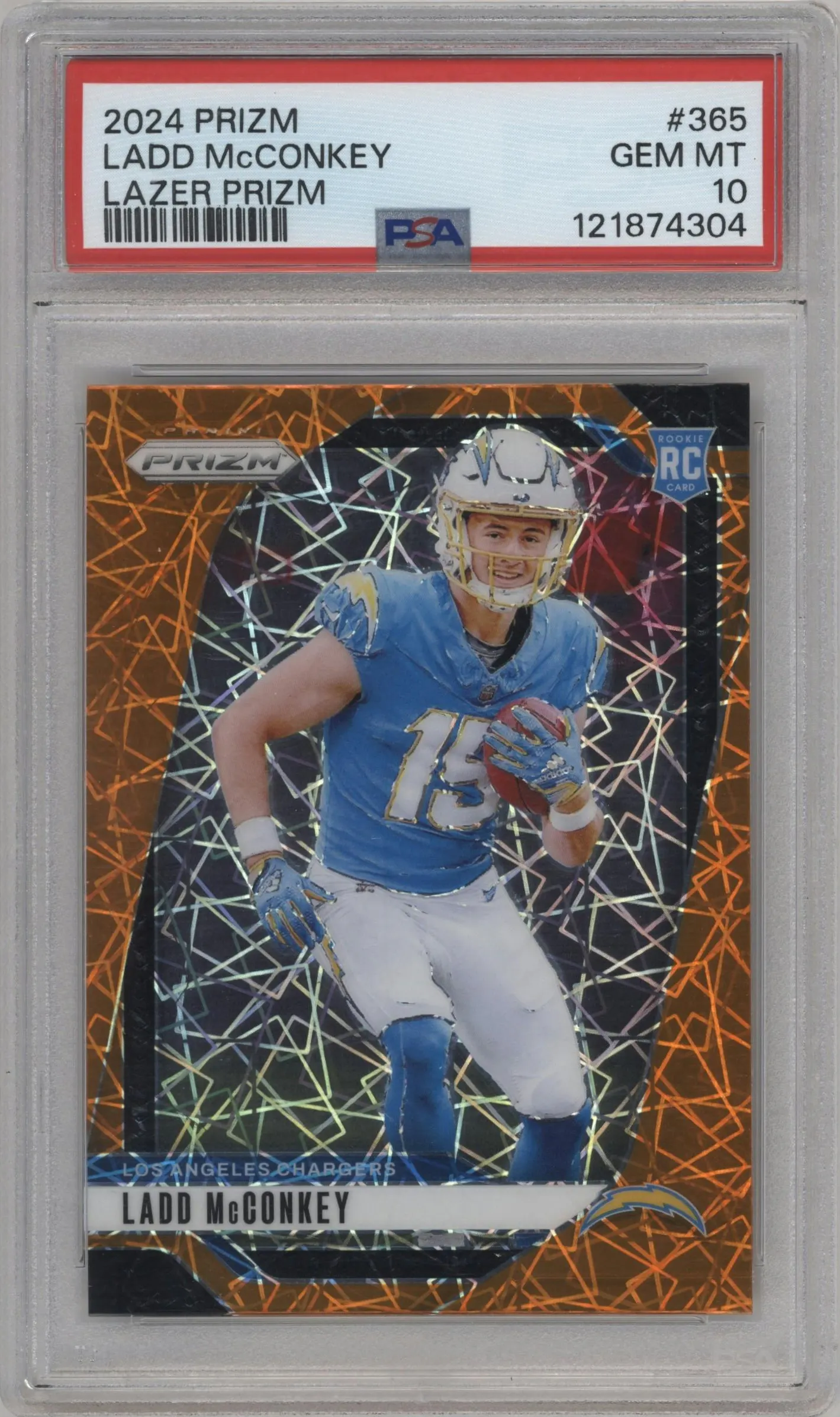 2024 Panini Prizm Ladd McConkey Lazer Prizm #365 PSA 10