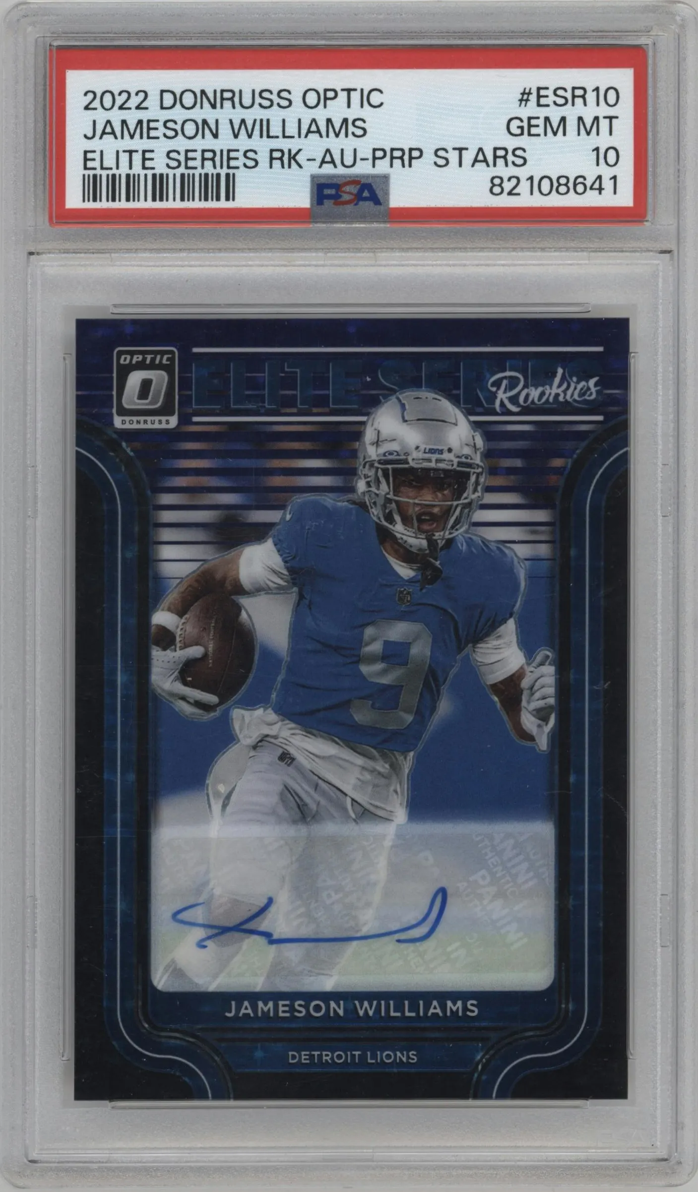 2022 Panini Donruss Optic Elite Series Rke.Auto Jameson Williams Purple Stars FOTL PSA 10