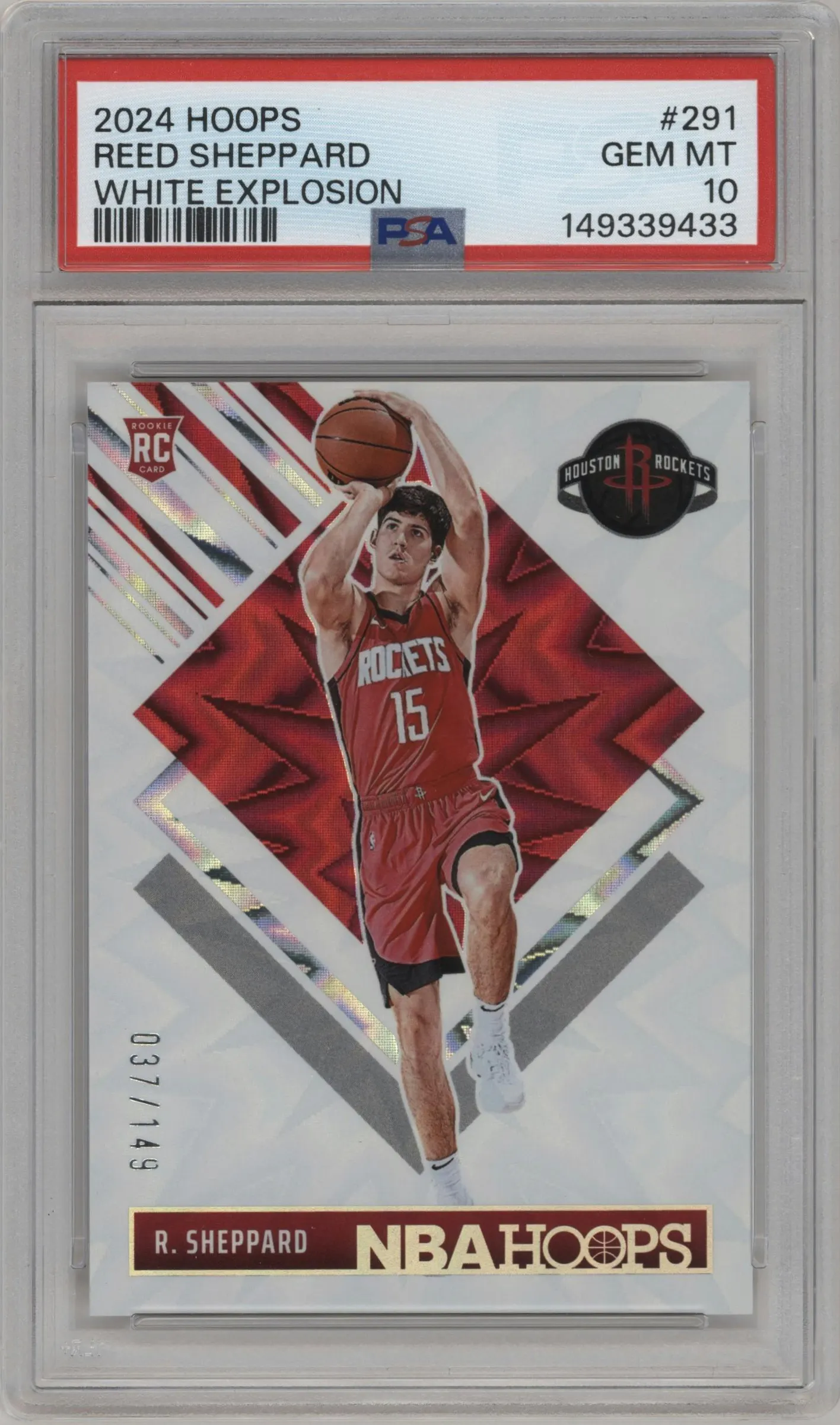 2024 Panini NBA Hoops Hoops Tribute Reed Sheppard White Explosion #291 PSA 10