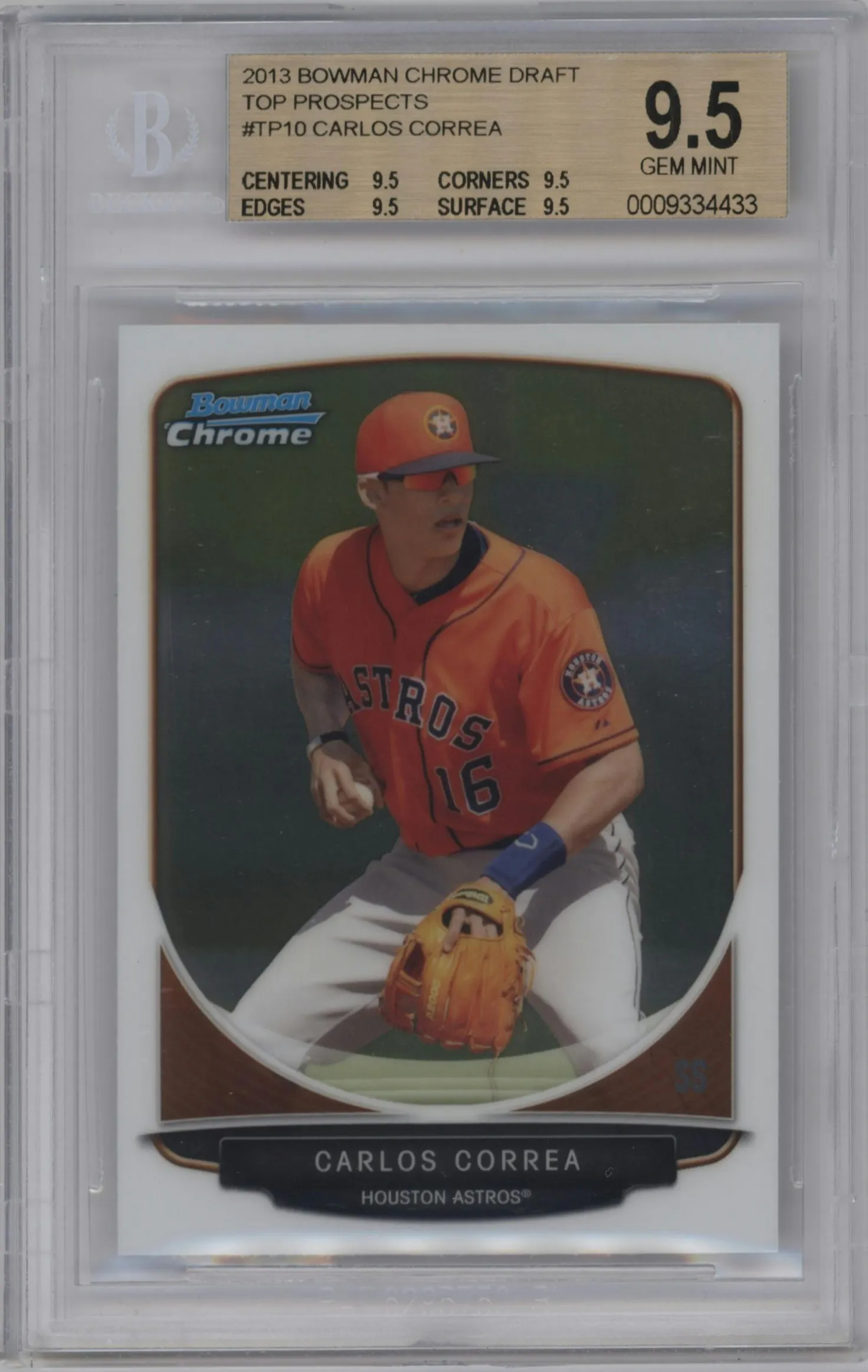2013 Bowman Draft Picks & Prospects Chr.Top Pros. Carlos Correa #TP-10 BGS 9.5