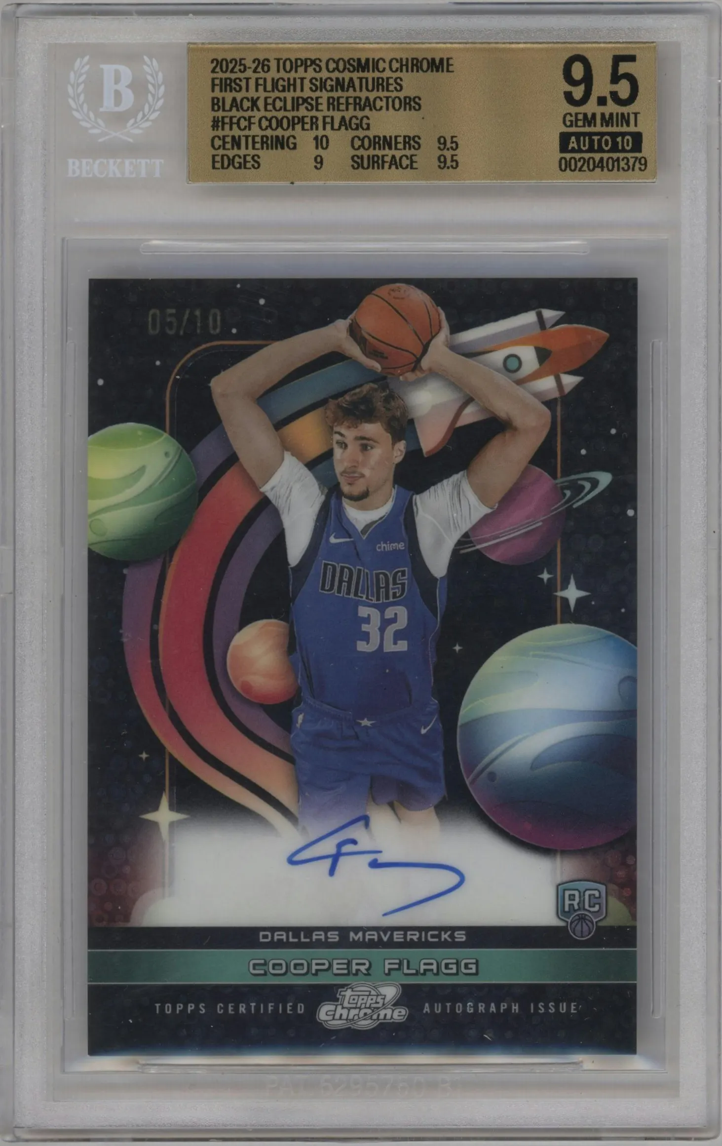 2025 Topps Chrome Cosmic First Flight Sig. Cooper Flagg Black Eclipse Refractor #FF-CF BGS 9.5