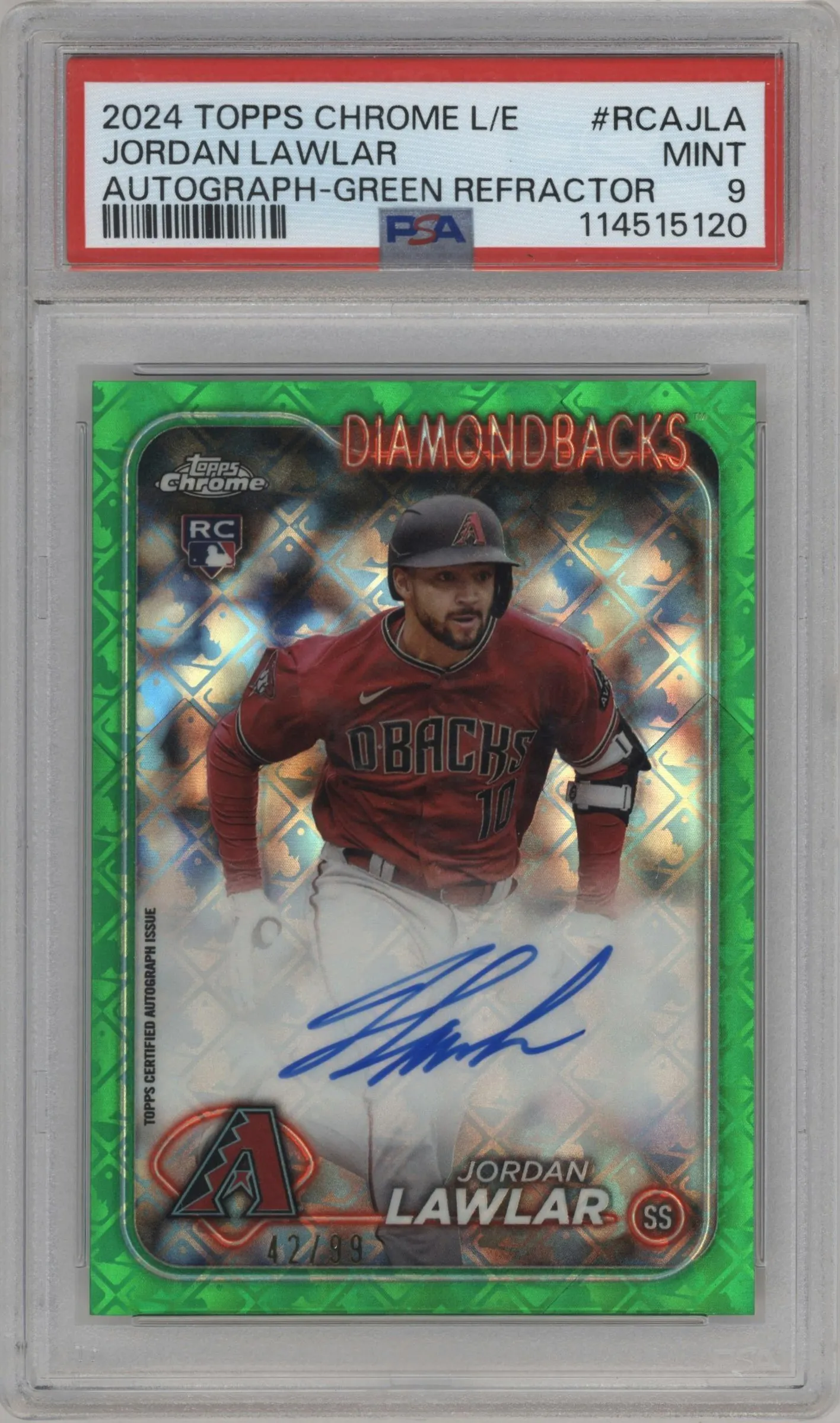 2024 Topps Chrome Logofractor Ref.Chr.Auto Jordan Lawlar Green Refractor #RCA-JLA PSA 9